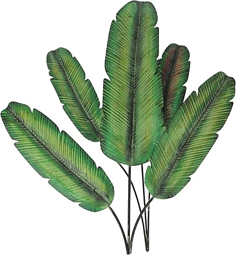 Placa decorativa de metal verde con hojas de plátano para colgar en pared, planta tropical, 20 pulgadas de alto, fácil instalación, añade elegancia