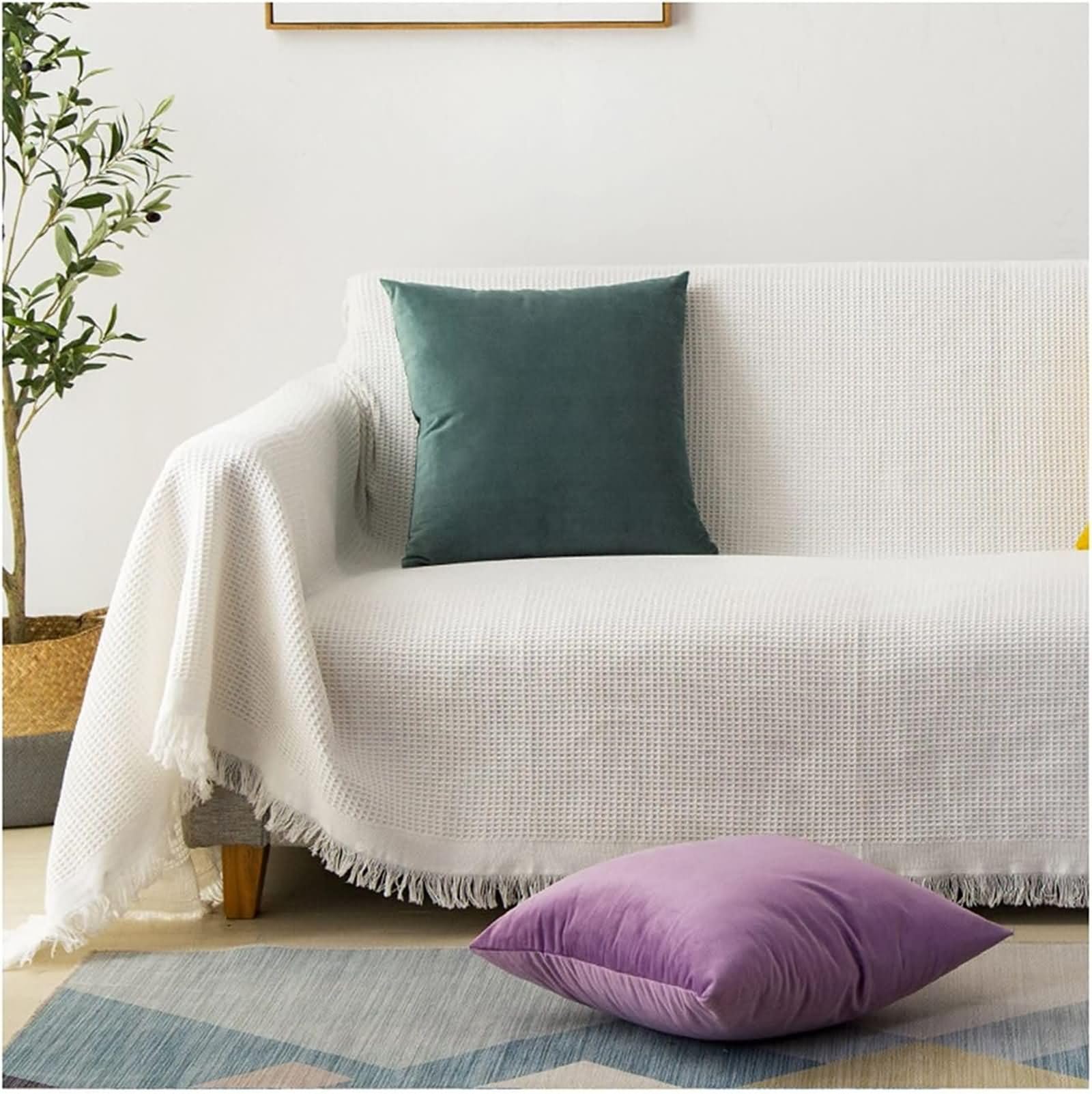 ANAZOZ Couch Cover 4 Seater,Couch Cover White Couch Slipcover Cotton Texture Pattern Sofa Couch Covers 4 Seater(230x340CM)