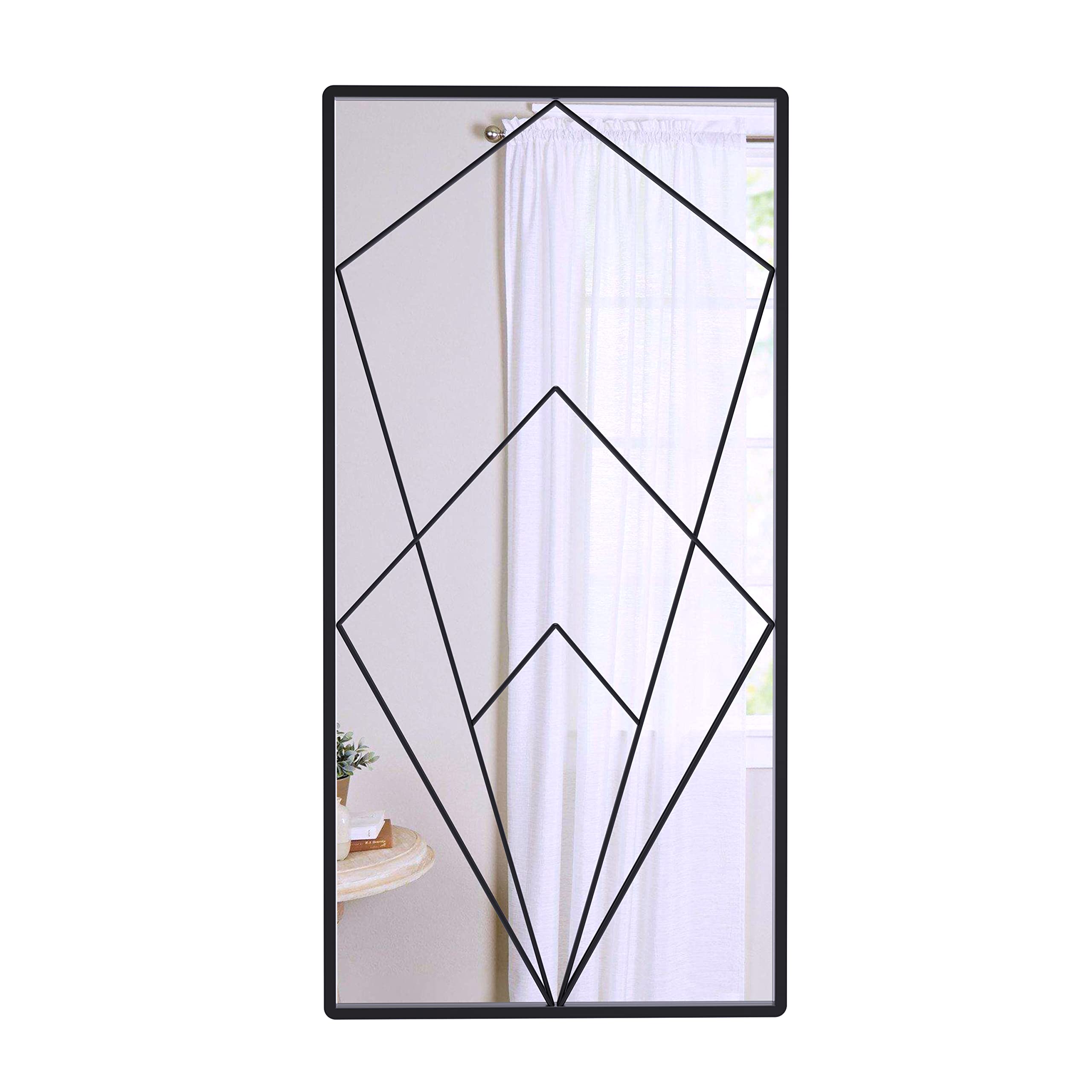Photo 1 of WONSTART Decorative Window Mirror or Wall Decor, Rectangular Metal Wall Mirror for Living Room Bedroom Dining Room Hangs Horizontally or Vertically 30'' x 15'' (Black) Black-compound Geometry1 30'' x 15''