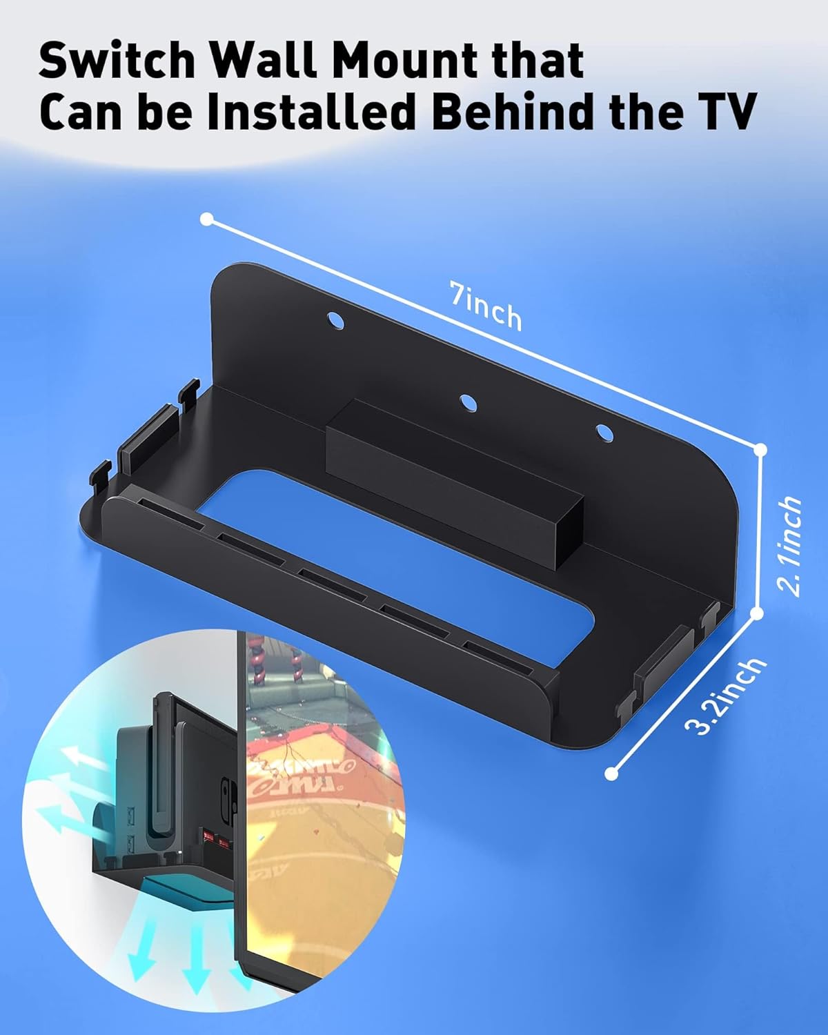 Wall Mount for Nintendo Switch and Switch OLED with 2 Controller Wall Holders, Metal Wall Mount Kit Stand with 5 Game Card and 4 JoyCon Shelfs, Safely Store Console Near or Behind TV, Black