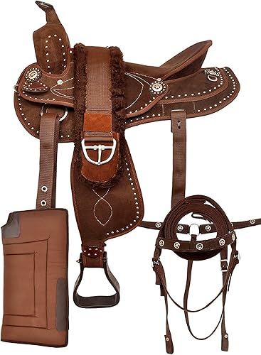 SUPREME SADDLERY Sillín de caballo ecuestre de calidad clásica Western Synthetic Comfort Barrel Racing Trail Tack ecuestre todos los accesorios