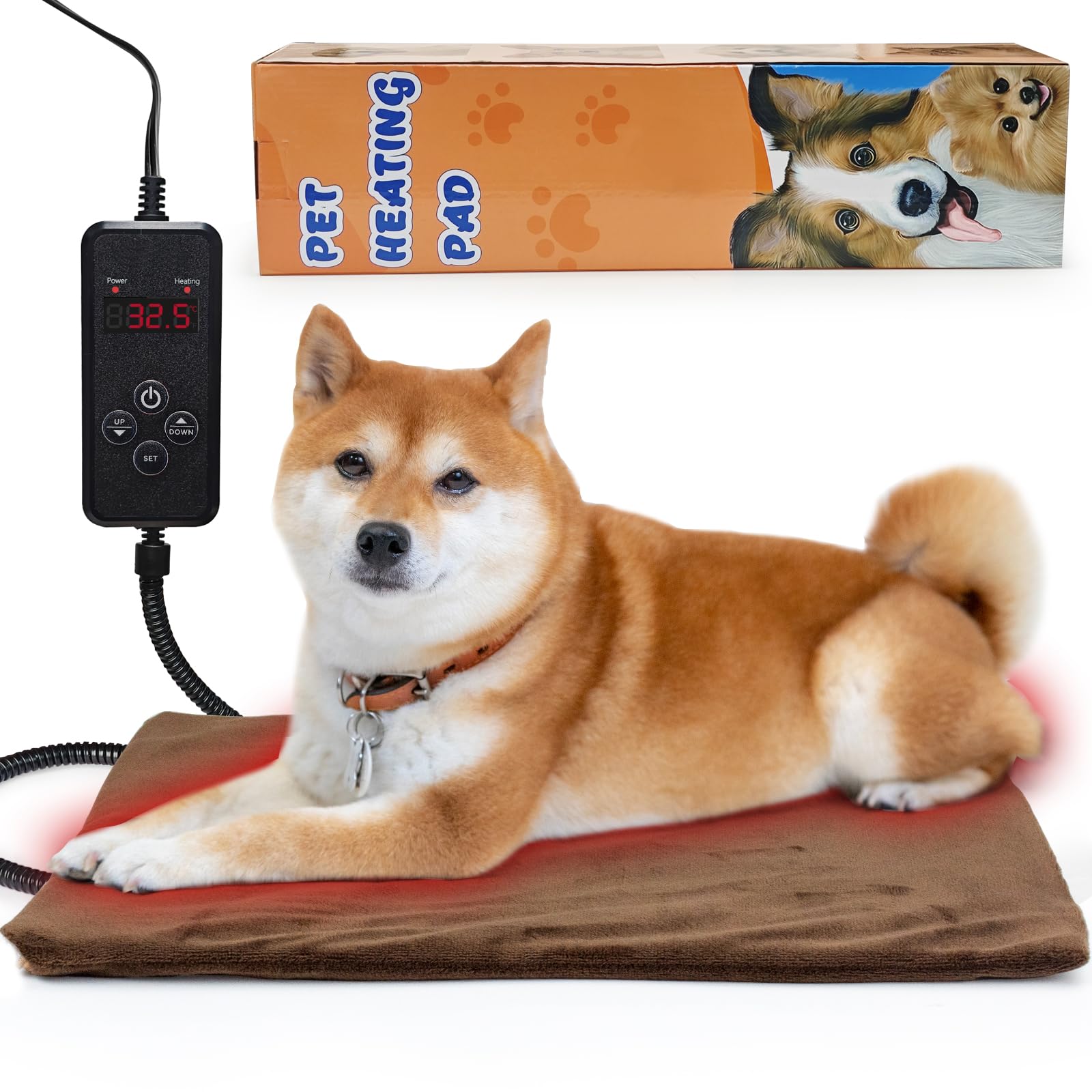 NAMOTEK Pet Heating Pad Adjustable Temperature with Timer, Waterproof Heated Mat with Chew Resistant Cord, Auto Power-Off Electric Indoor Pet Heat Pad for Dogs and Cats
