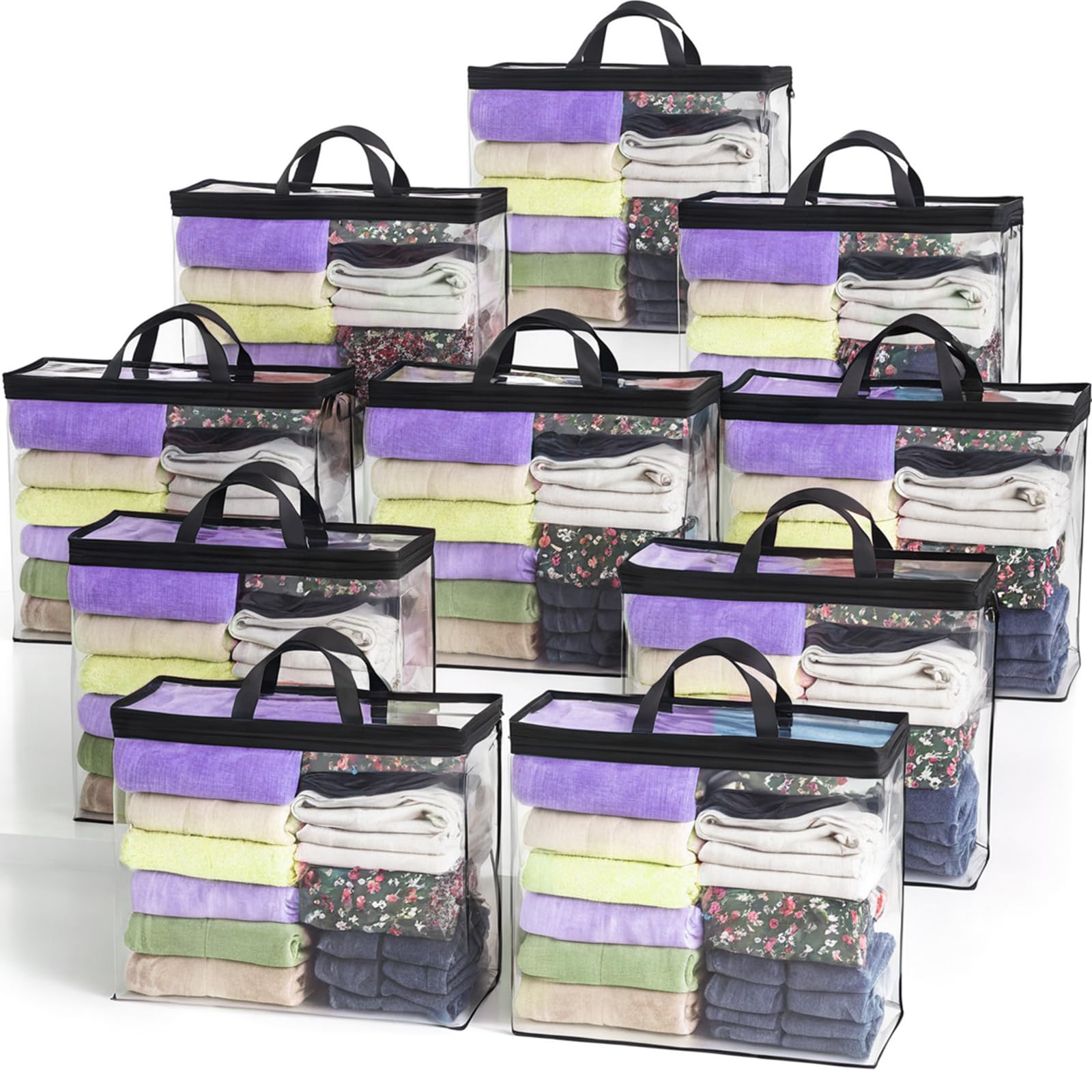 Set di 2 grandi sacchetti portaoggetti mettere sotto il letto, alti 10 cm, con cerniera, pieghevoli, poco profondi, organizer con finestra trasparente | Leroy Merlin