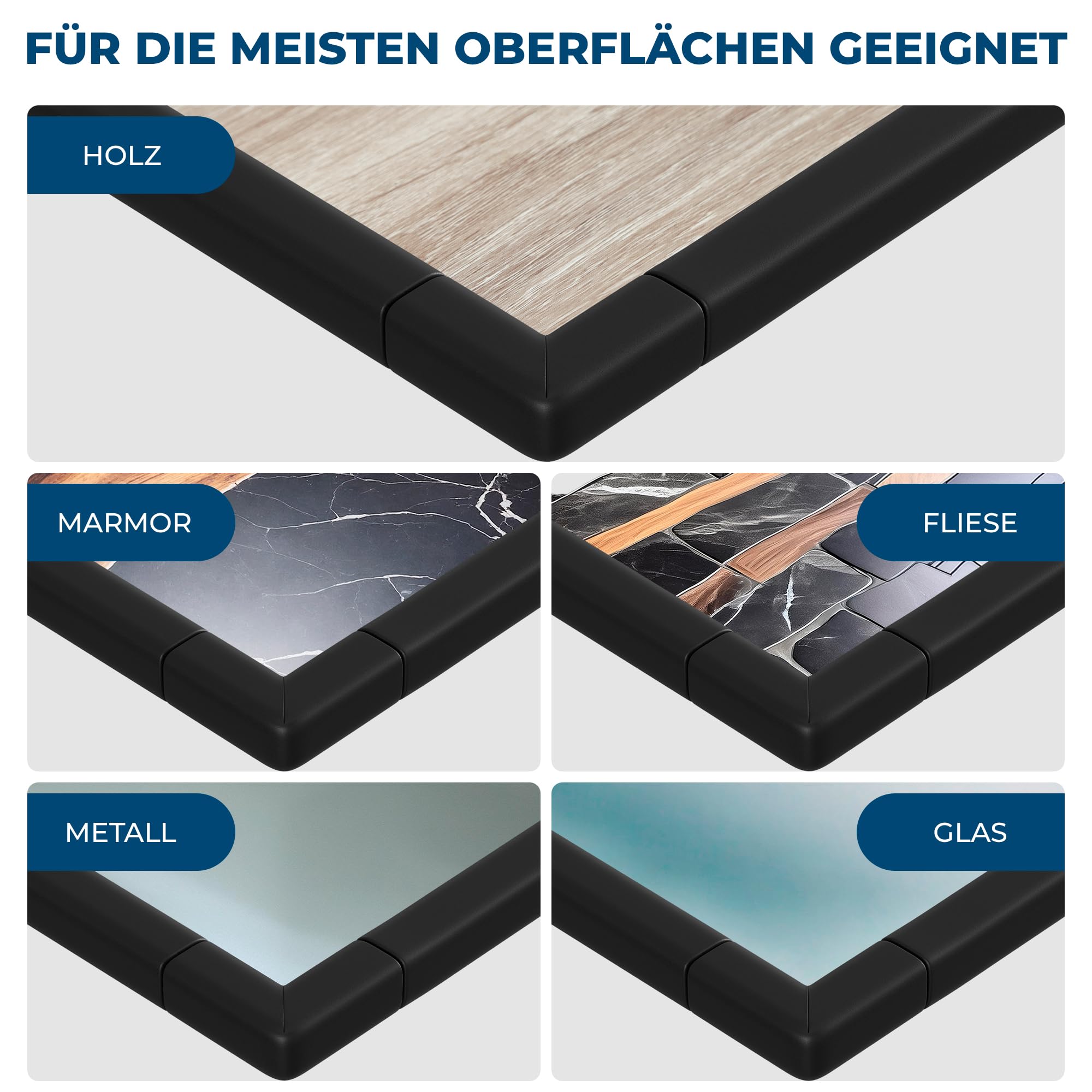 Hoffenbach Kantenschutz Baby aus Schaumstoff – 6,2m Tischkantenschutz & 12x Eckenschutz – Tischecken Kindersicherung – Selbstklebender Schutz für Kinder, Bett, Fensterbank & Schreibtisch – Schwarz