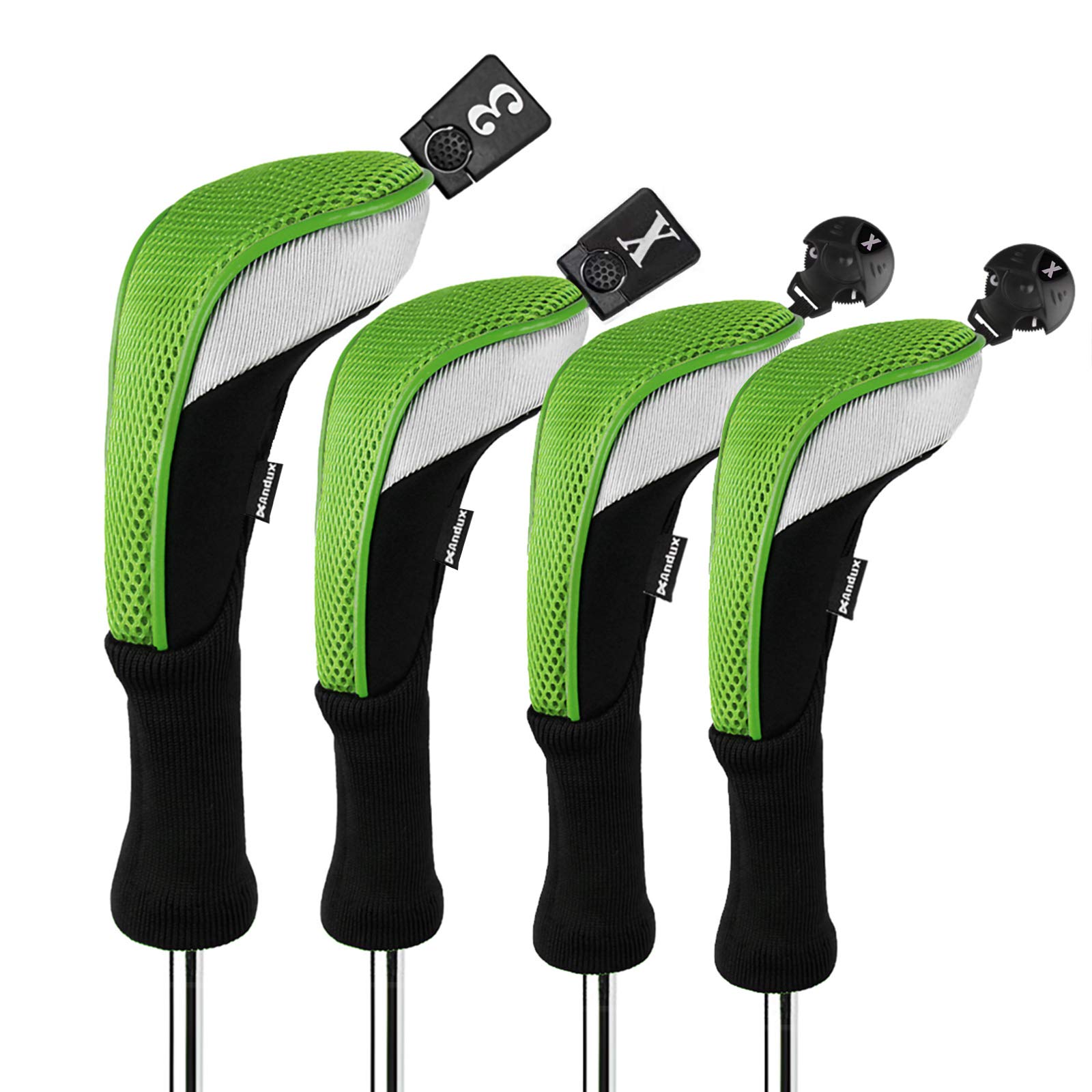 Andux 4pcs/Set Golf Club Head Covers Long Neck (Wood #3#X + 2xHybrid)