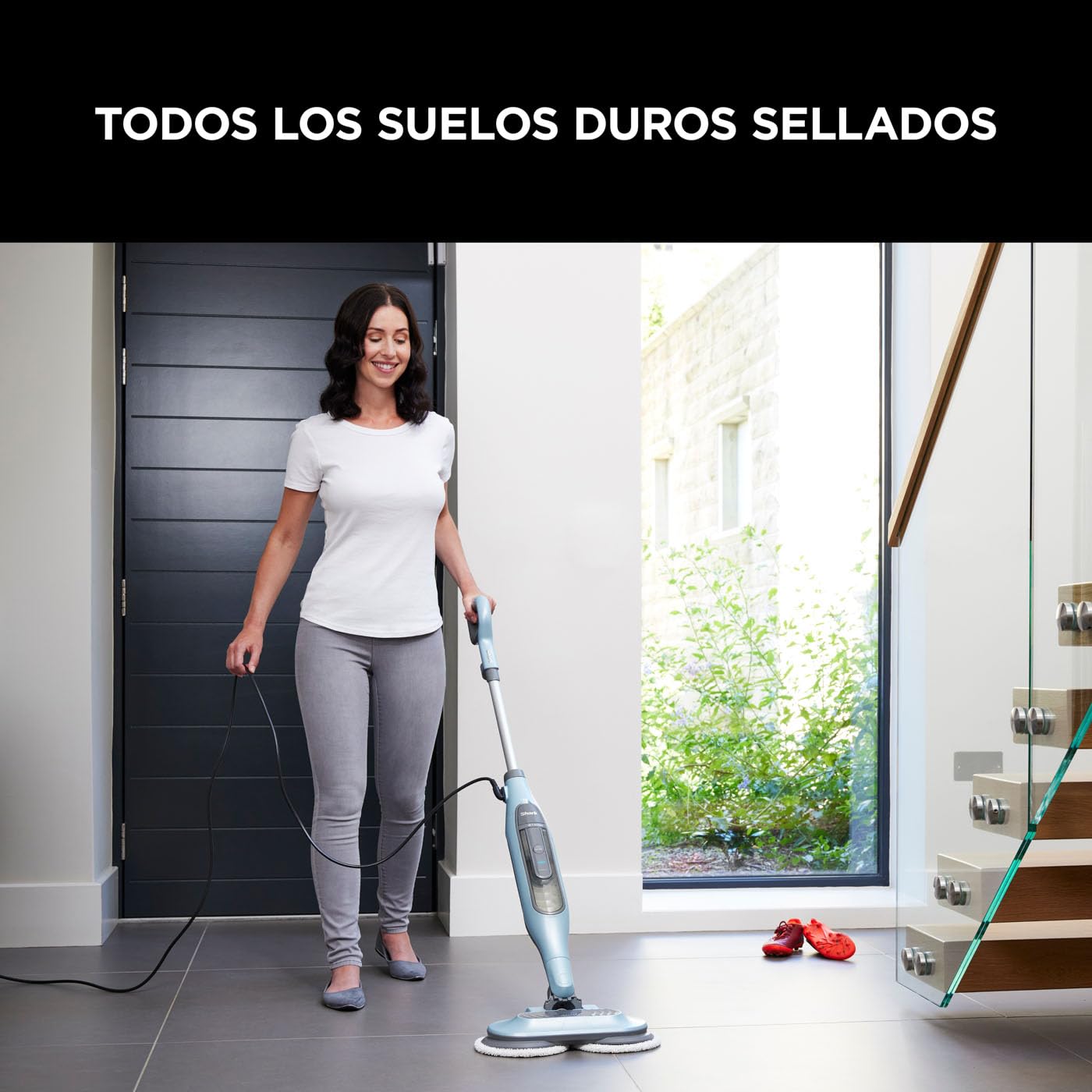 Shark Steam & Scrub Mopa de vapor y friegasuelos, control de vapor inteligente, 2 almohadillas, libre de químicos, paara suelos duros, en azul, S6002EU