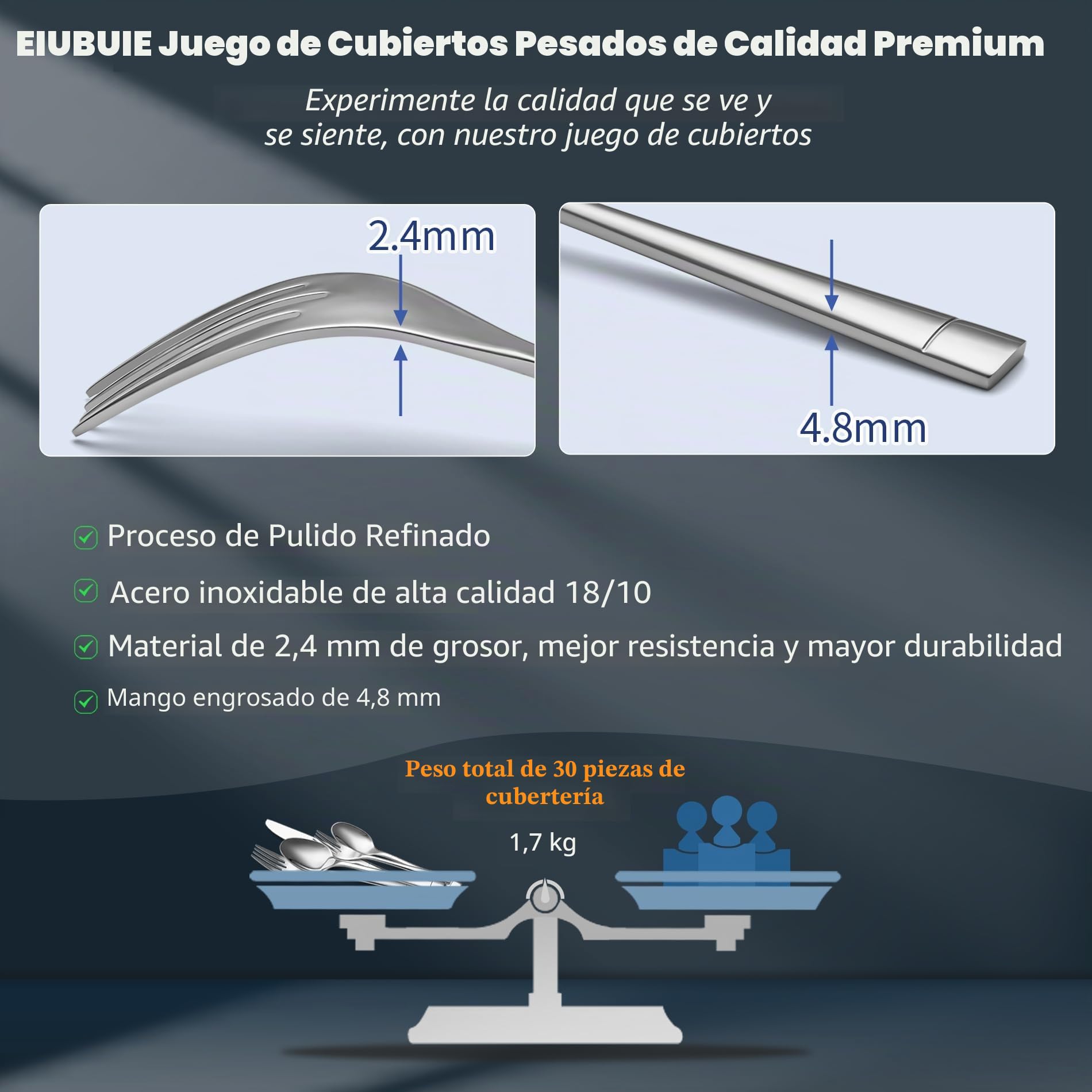 cubertería de acero inoxidable 18/10, 30 piezas, juego de cubiertos | 18/10, cuberterias completas 6 personas, pulido brillante, apto para lavavajillas, forjado pesado, cuchillo cuchara tenedor