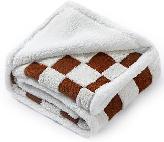 Waterproof Pet Blanket,Checked Jacquard Pets Throw Dog Blankets Dog Bed Covers Couch Sofa Stylish for Puppy Cats Washable Reversible Furniture Protection Covers (Coffee Check,S)