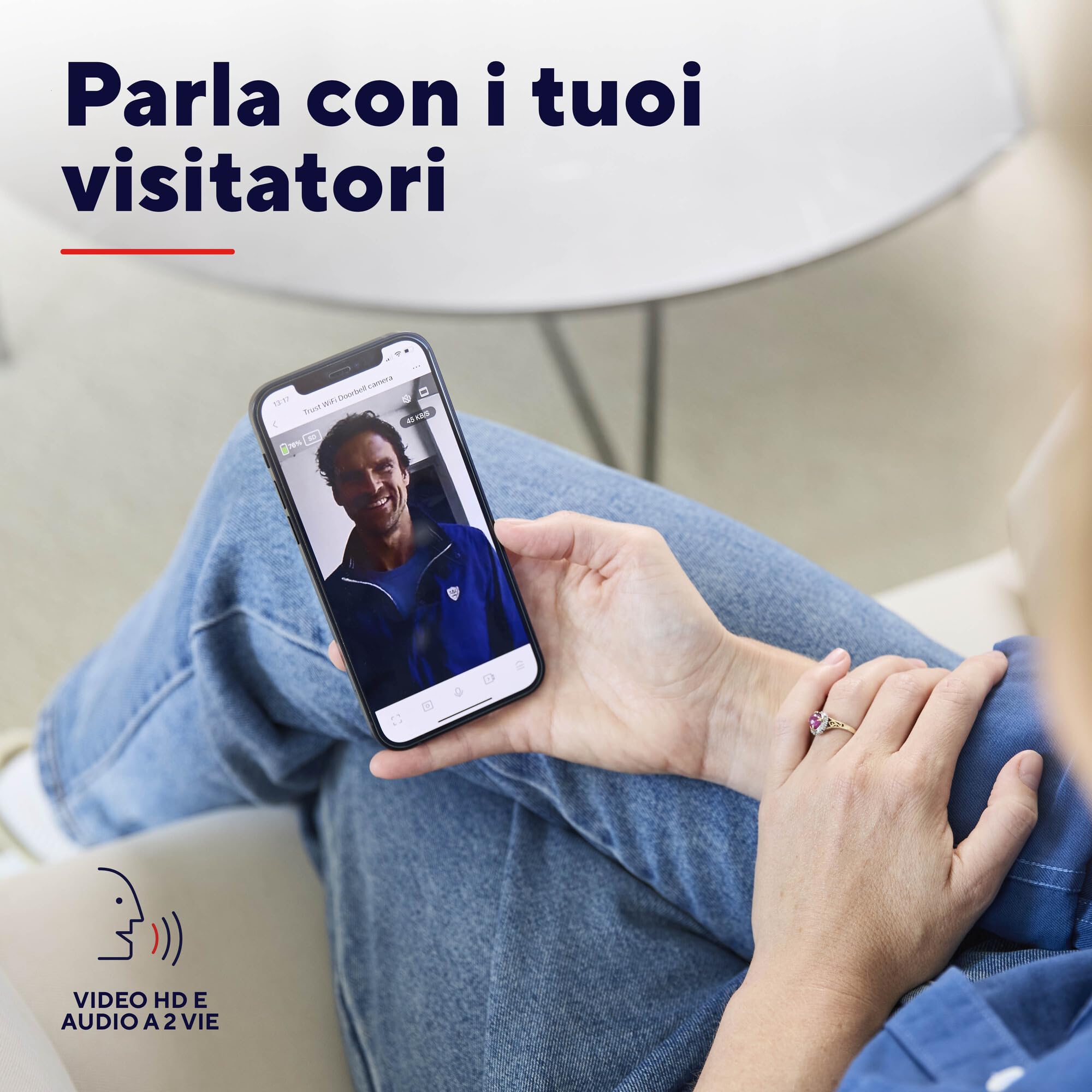 Trust Campanello Videocitofono senza Fili WiFi 2.4GHz con Chime, Video 3MP 2K HD, Audio Bidirezionale, Visione Notturna, Telecamera per Campanello con Ricevitore con 30 Campane, Impermeabile, Nero