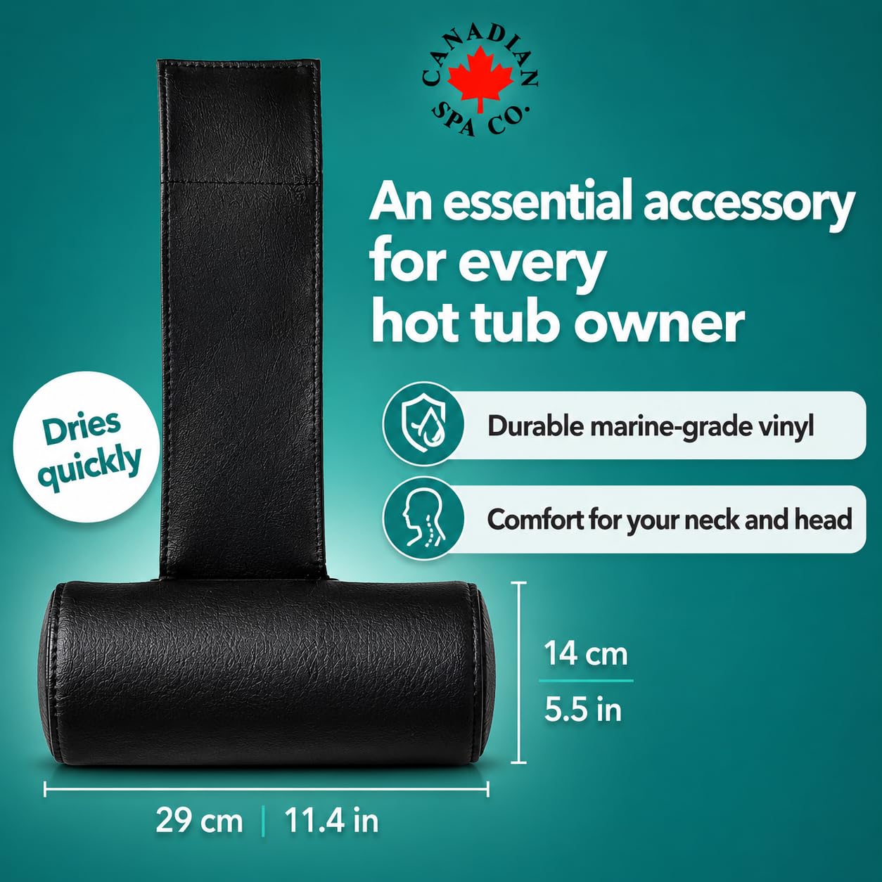 CANADIAN SPA CO. Reposacabezas para Hot Tub, Redondo, Negro, cojín Cervical, Piscina, Impermeable, Accesorios para Hot Tub