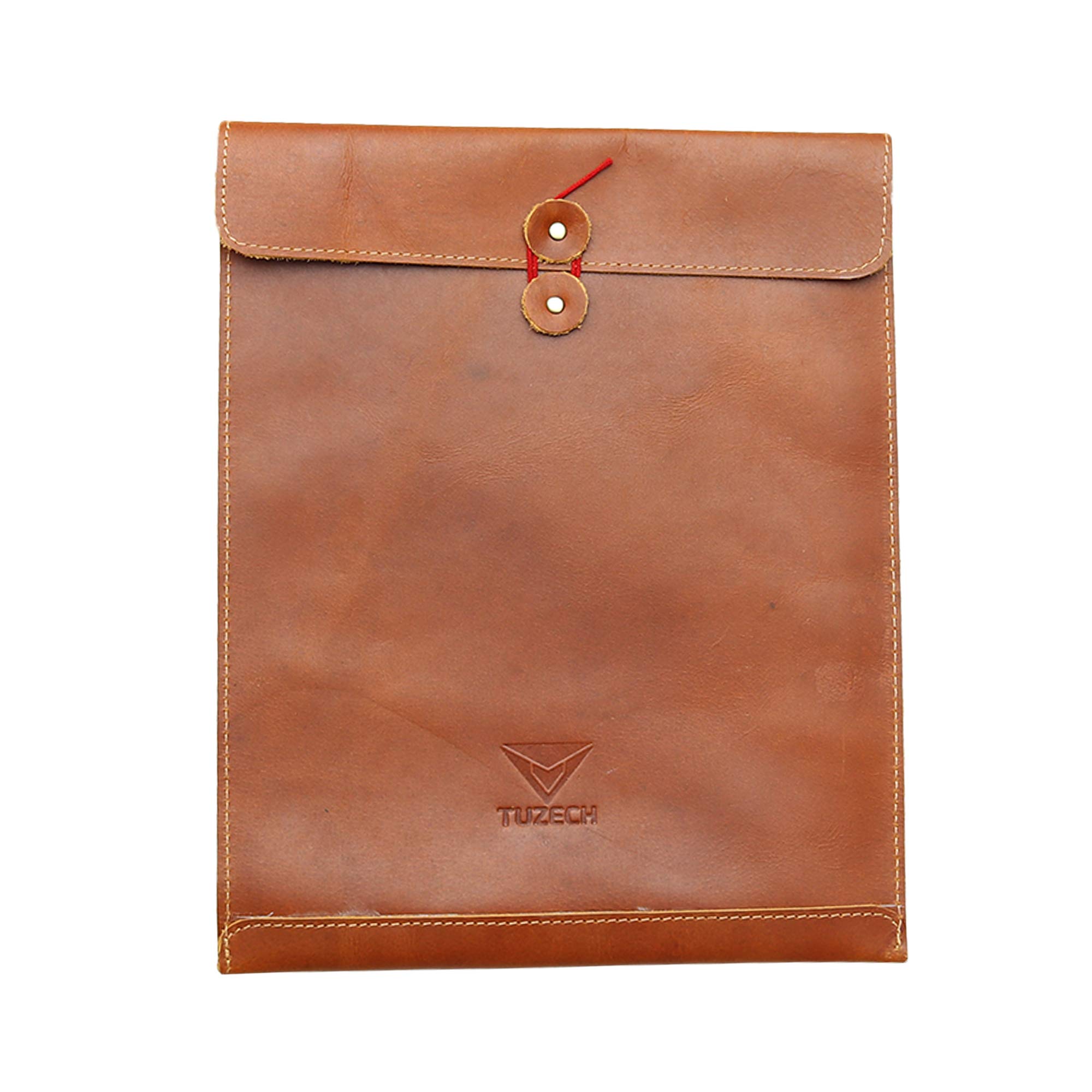 TUZECHHandmade Leather Document Holder Mailing Envelope, Office & Work Resume Sales Portfolio Binder Folder-Interview/Legal Document Organizer (12.5 inches) (Light Brown)