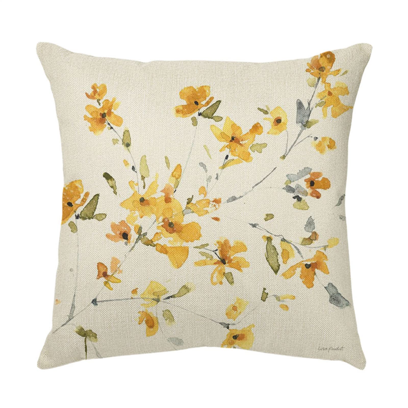 4 Piezas Funda de Almohada Flores Amarillas Fundas de Cojín Terciopelo Sencillo y Decorativo para Sofá Camas Dormitorio Coche Lino Cojines Throw Pillow Covers 80x80cm/32x32 Inch