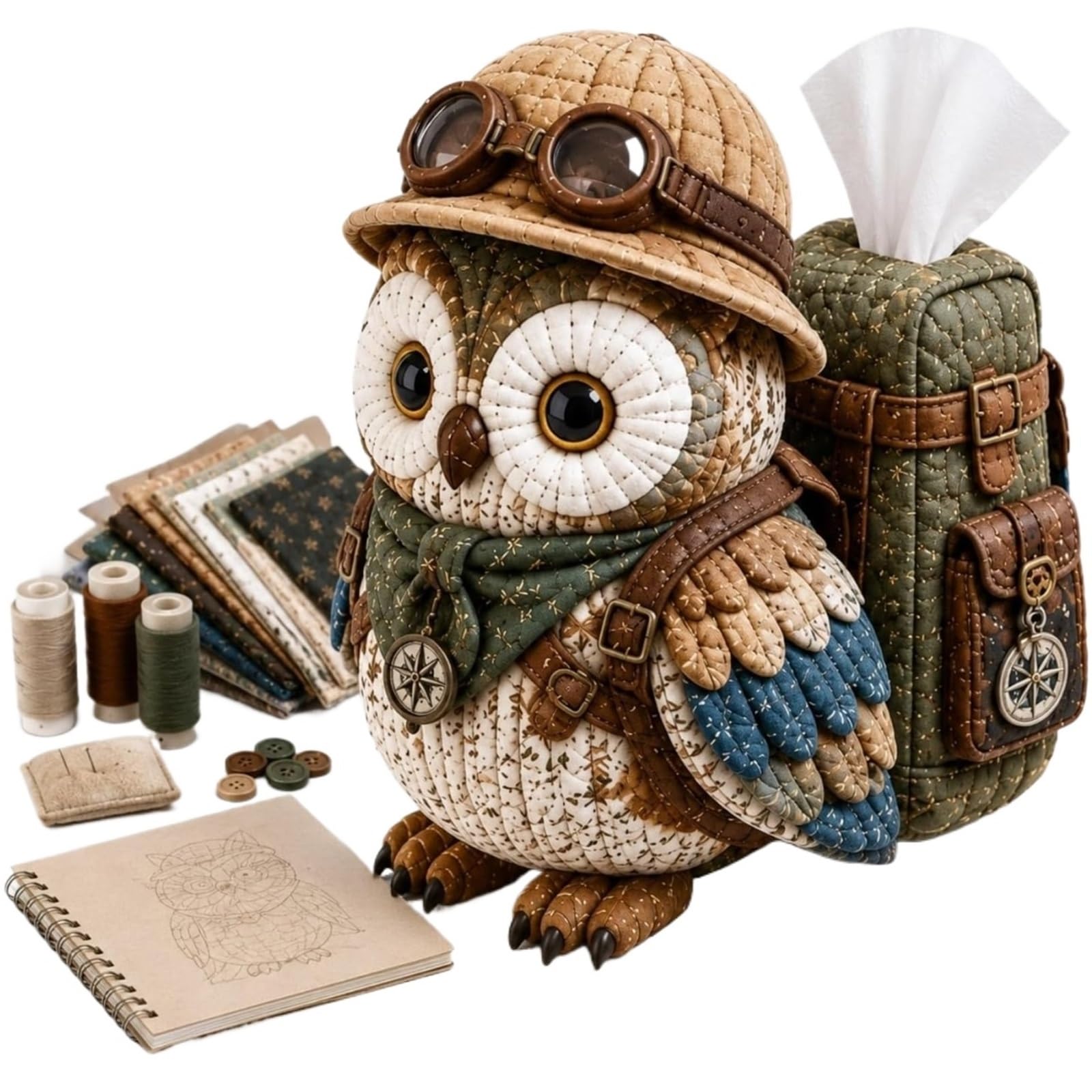 Qazwzg Color 5 Wise Owl Quilted Tissue Box Diy Sewing Kit Wise Owl Quilted Tissue Box Diy Sewing Kit, Patchwork Animal, Handmade Owls