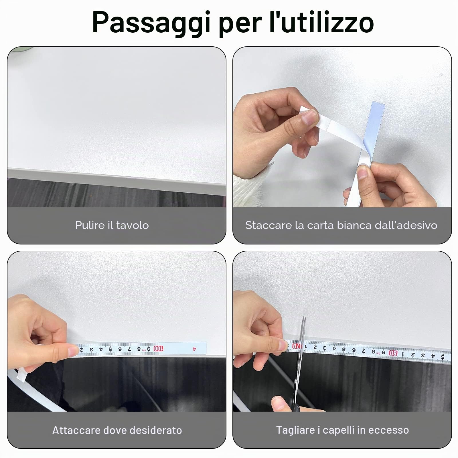 4 metro a nastro autoadesivo, 1 m, metrico 3 specifiche per l'incollaggio, 2 da sinistra a destra, 1 unidirezionale (destra o sinistra), 1 centrale
