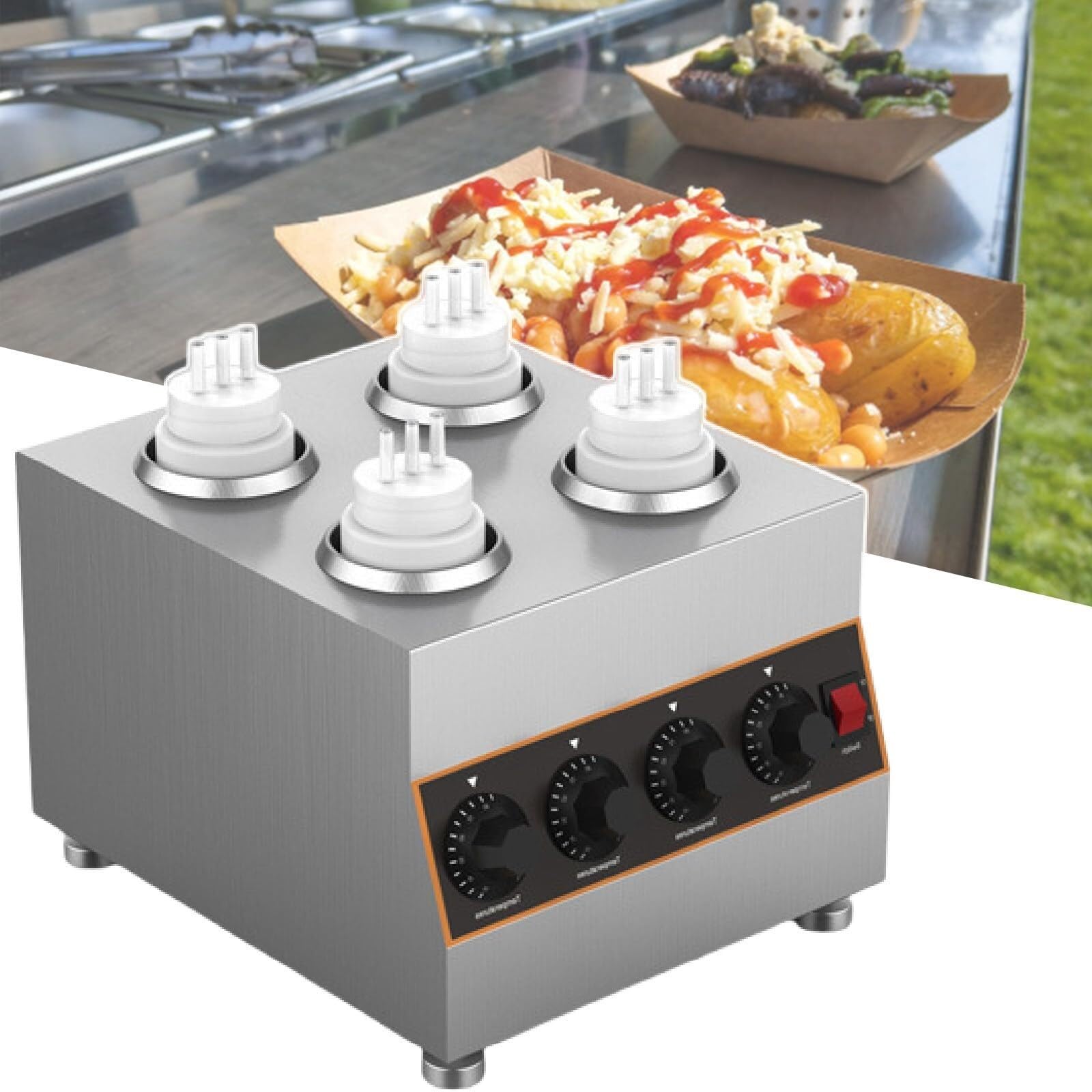 Distributeur de sauce au fromage électrique à température réglable de 86 à 185 ℉ avec 4 bouteilles