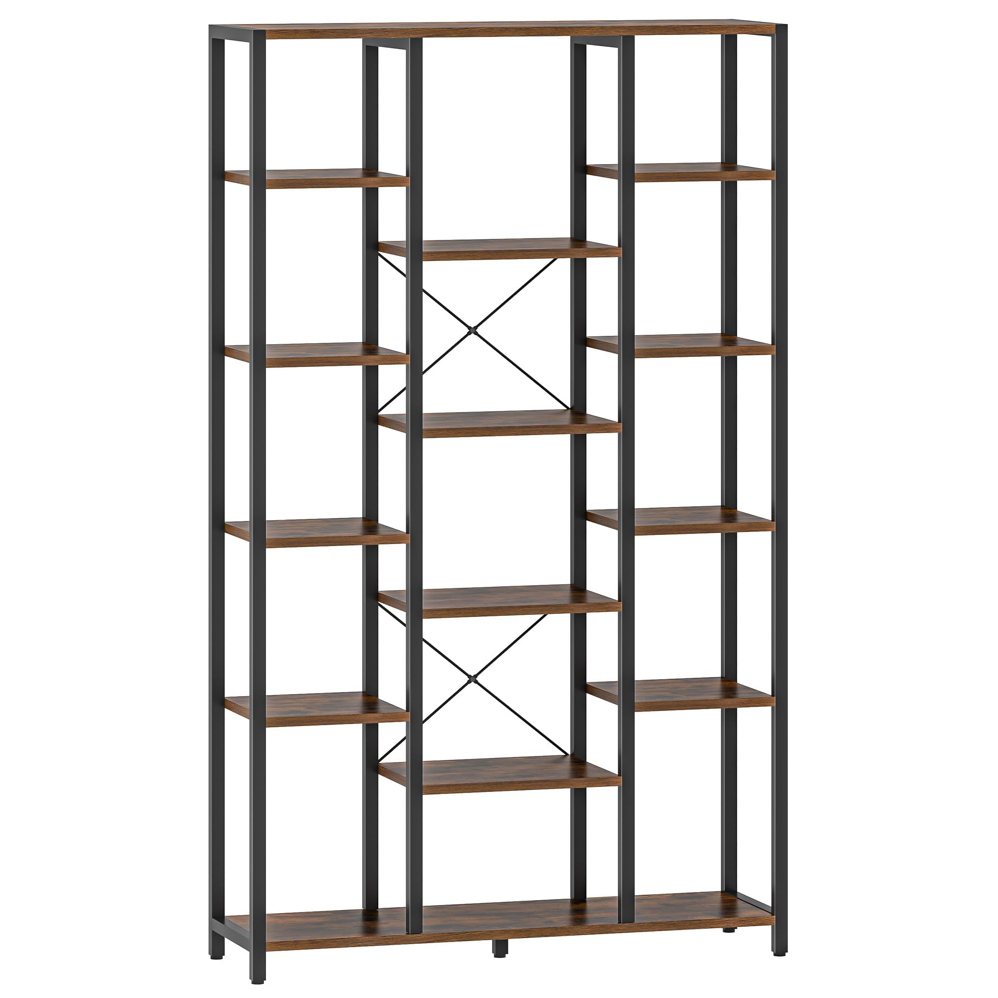 Hzuaneri Librería con 15 Estantes, Estanteria Libros, para Sala de Estar, Estudio, Oficina, 30 x 100 x 170 cm, Marrón Rústico y Negro BC15001B