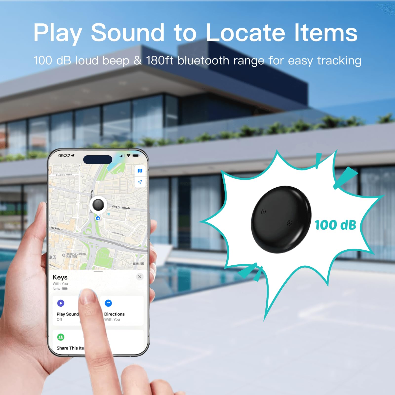 RAINDROPS Smart Tag 2025 Tracker iOS, Bluetooth Item Finder funziona con Apple Find My, Trakcer Tag Locator per chiavi, bagagli, zaini, animali domestici (solo iOS, nero, confezione da 4)