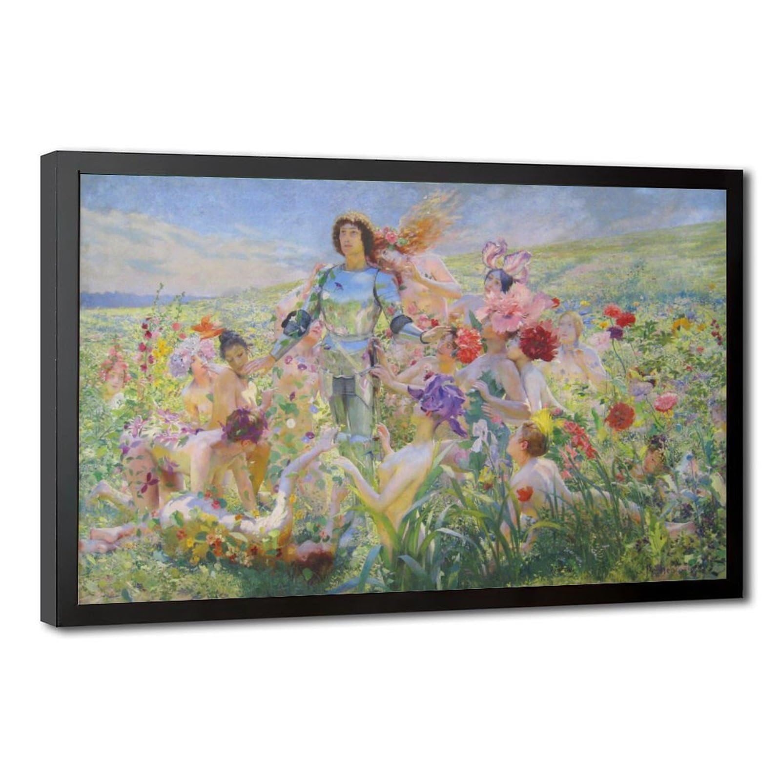 WCYB Georges Antoine Rochegrosse - Knight of The Flowers 1894 Prints Posters Canvas Deco Paintings Wall Art For Office Hangable Frame 12" L X 18" W