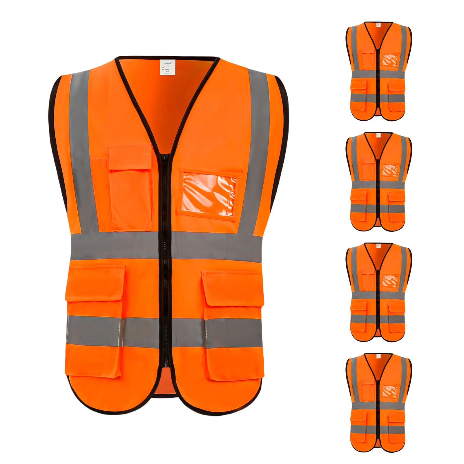 Lehueos High Visibility Vest Safety Vest with Pockets and Zipper Meets ANSI/ISEA Standard(1 Pack 5 Pack)