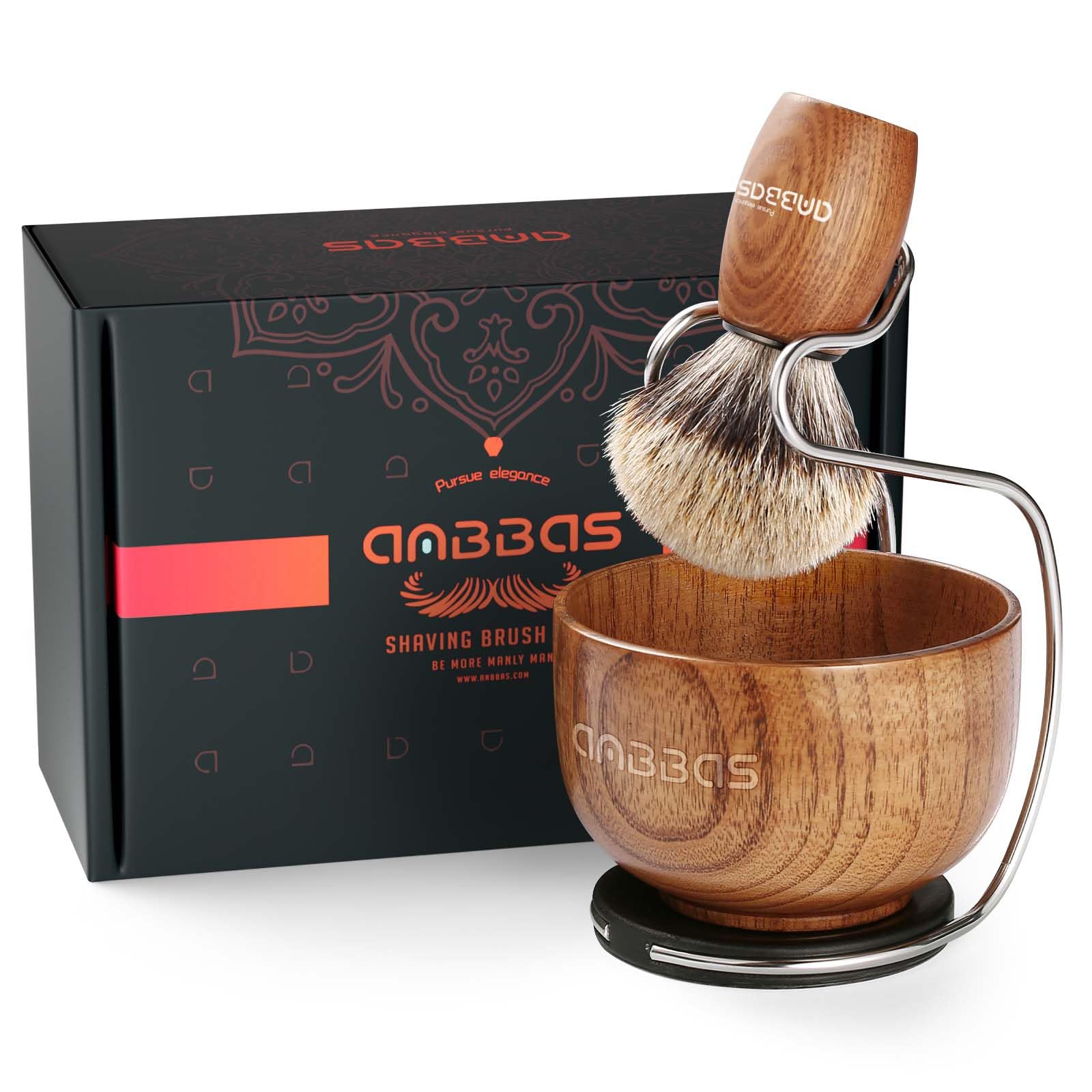 Anbbas Ensemble de Blaireau de Rasage 3en1,avec Grand Bol à raser,Support pour Homme Rasage de Près,Cadeau pour Débutant