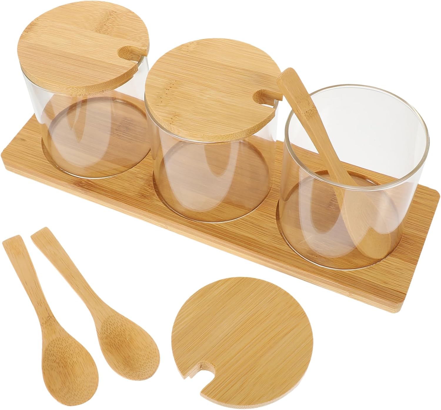 SHOWERORO 3pcs Glass Sealed Seasoning Jars Lid and Spoon Condiment Pots for Kitchen Spices Easy to Use and Space-saving Storage