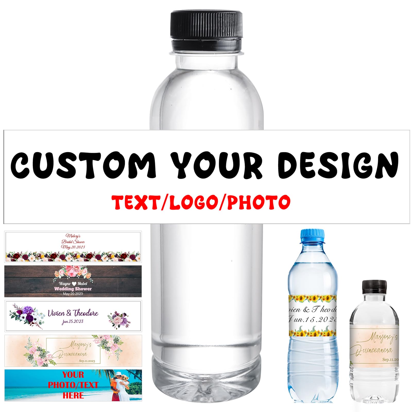 Custom Photo Water Bottle Labels Personalized Labels with Picture for Water Bottles 50-1000 Pcs Wrapper Stickers Waterproof Bottle Label for Business