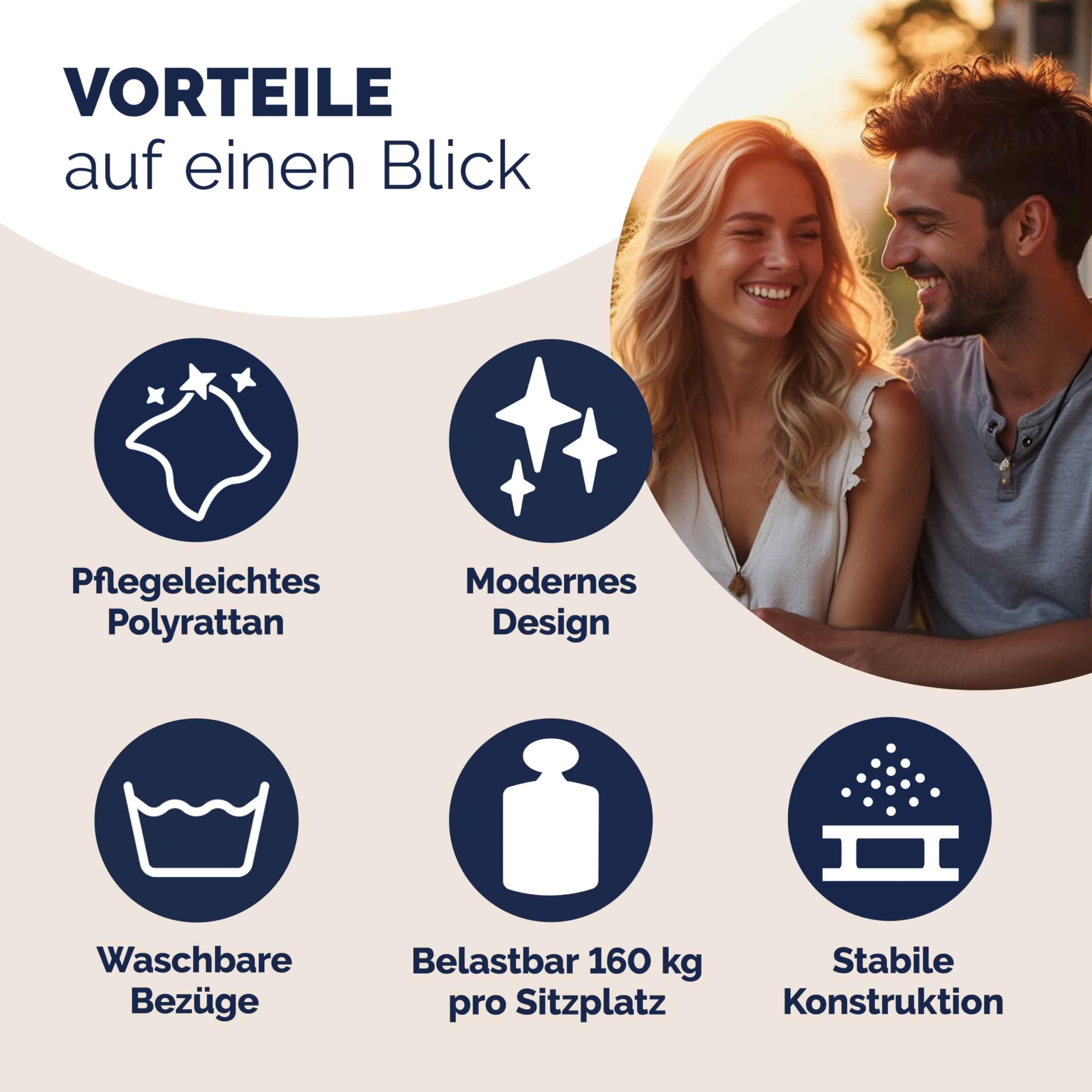 Casaria® Gartenbank Wetterfest UV-beständig Polyrattan Tisch Aufbewahrungsbox Auflagen 320kg Belastbarkeit Garten Balkon Möbel Bank 2-Sitzer Schwarz