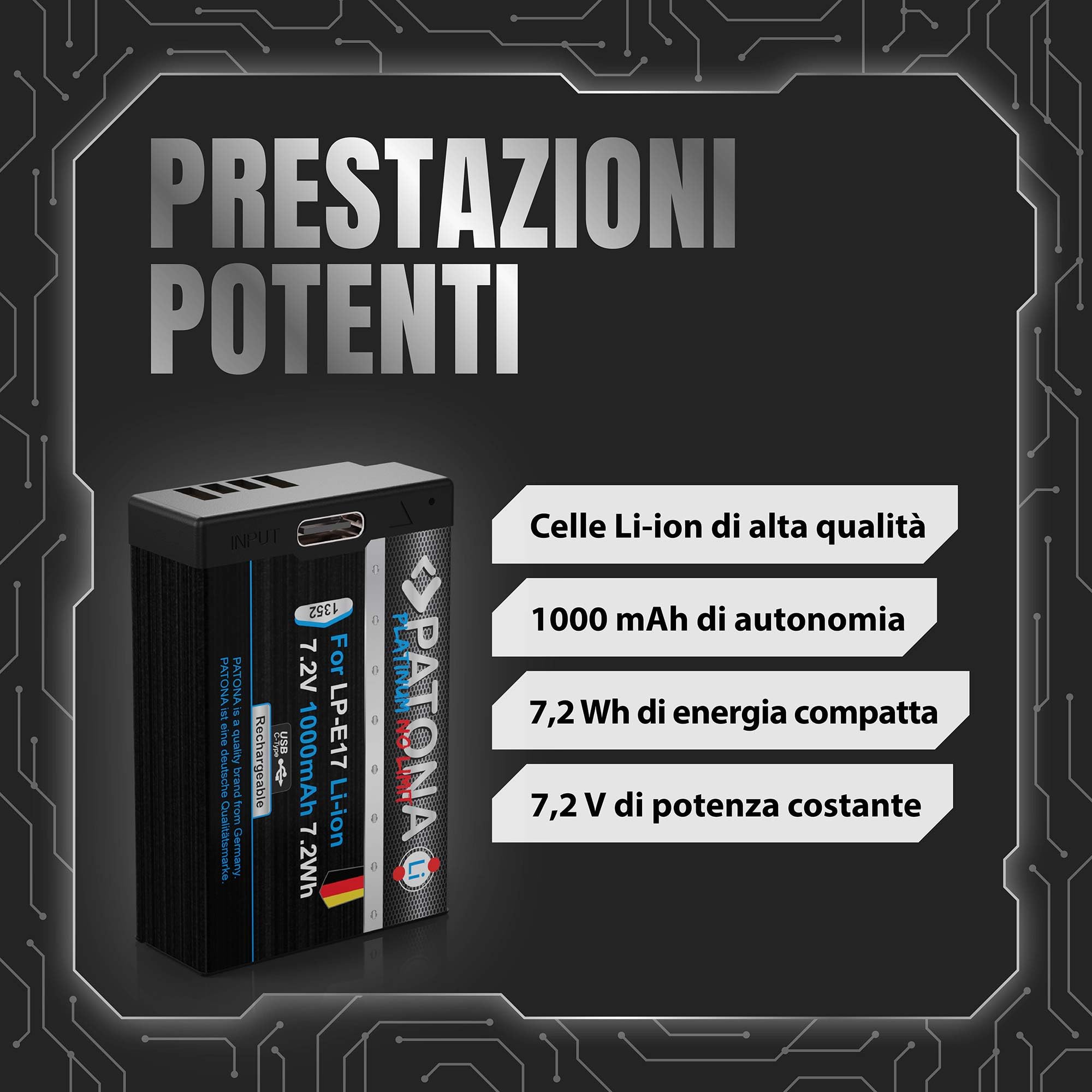 PATONA 2x Platinum Batteria LP-E17 (1000 mAh) con USB-C – per Canon EOS RP R10 R50 R100 77D 200D 250D 750D–800D M3 M5 M6 II – ricarica diretta nella batteria (parz. decodificata)