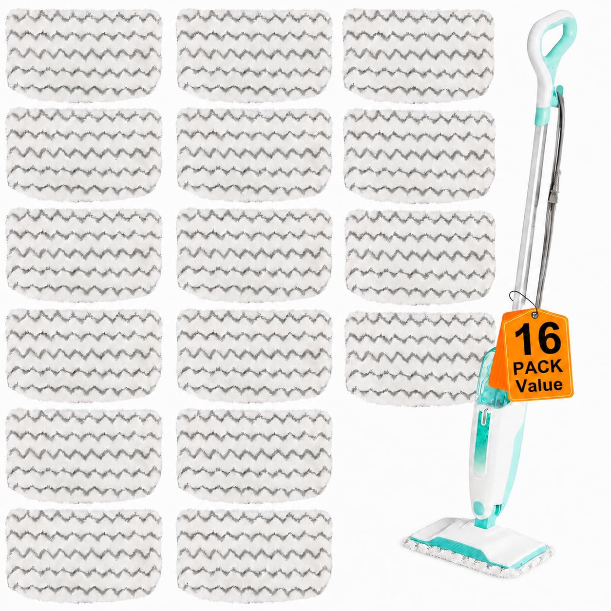 16 Pack Steam Mop Replacement Pads, Microfiber Floor Cleaning Pads Compatible with Shark S1000 Series Steam Mops, Reusable Washable Mop Refills for Hardwood and Tile Floors