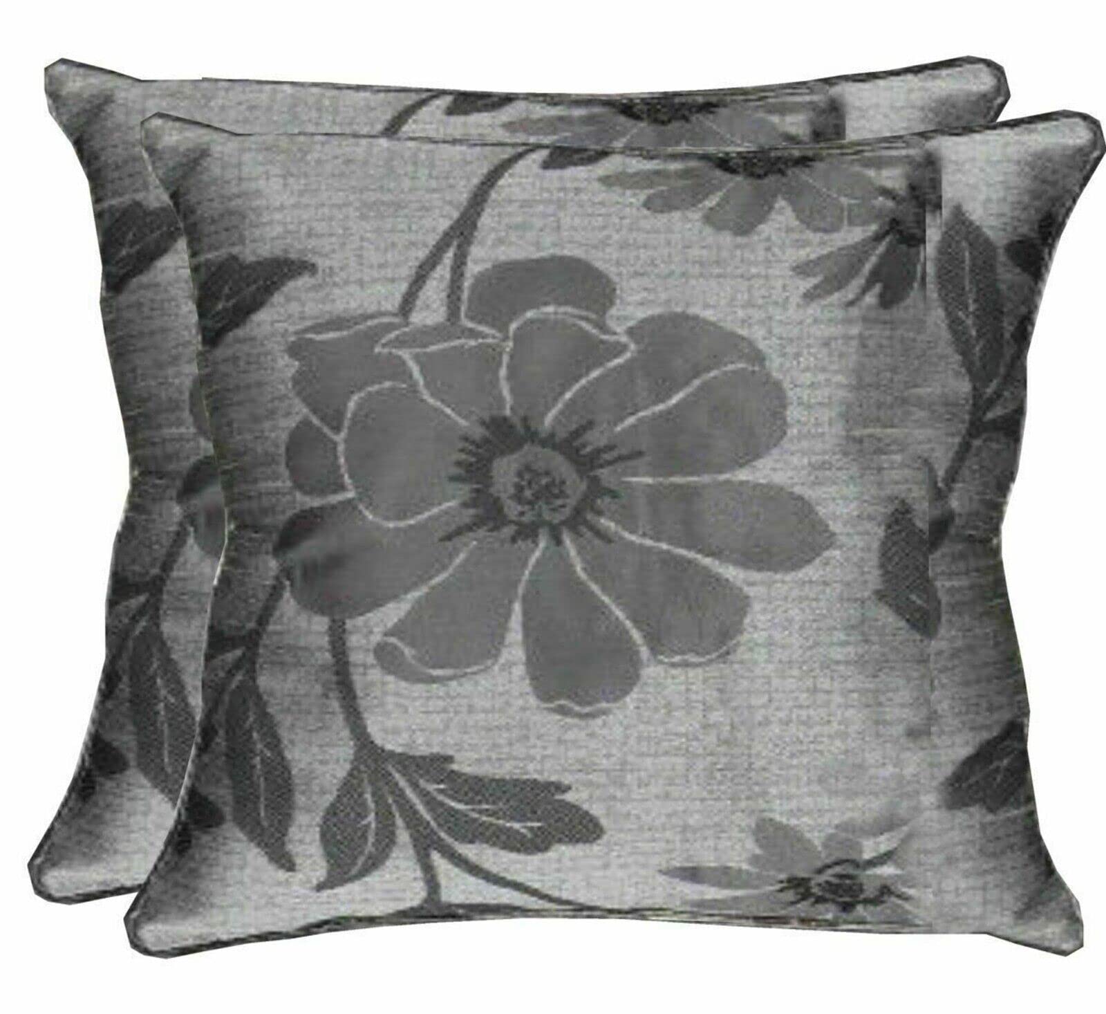 Shop Direct 24 Fully Lined Pencil Pleat Floral Curtains & Matching Cushion Cover, Woven Jacquard Curtain for Bedroom Guestroom Living Room (Grey/Silver-Curtains, 18x18 in/C C)