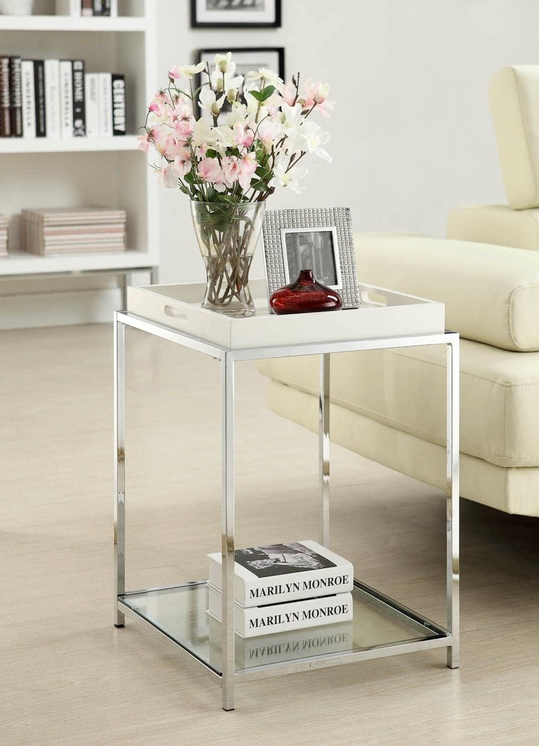 Amazon｜Artloge ミラーサイドテーブル ガラス 時計 収納付き ソファ横  