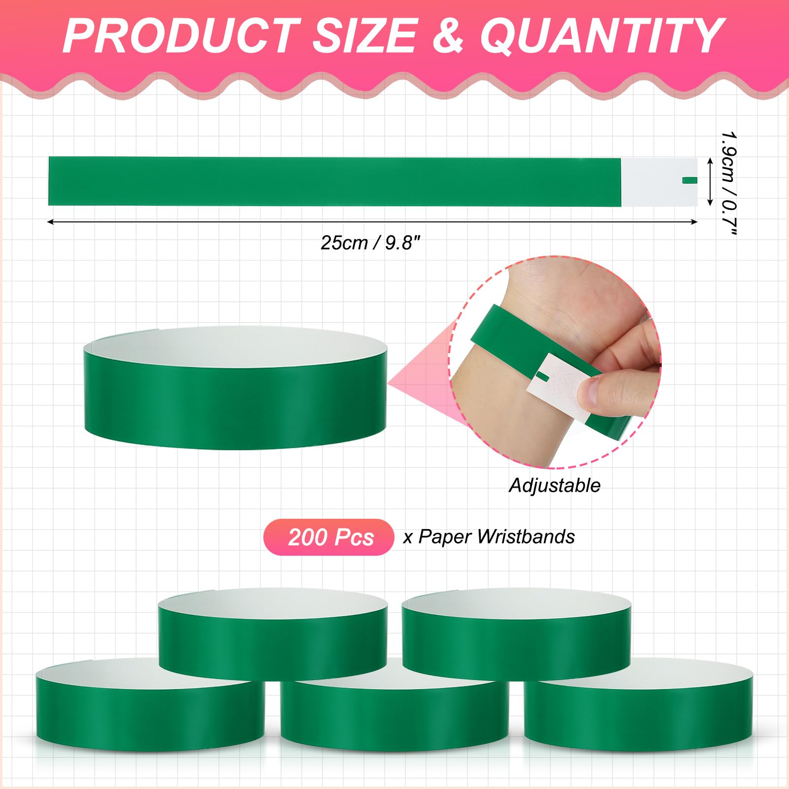 PATIKIL Paper Wristbands for Events 200 Pack Neon Party Wrist Bands - Image 2