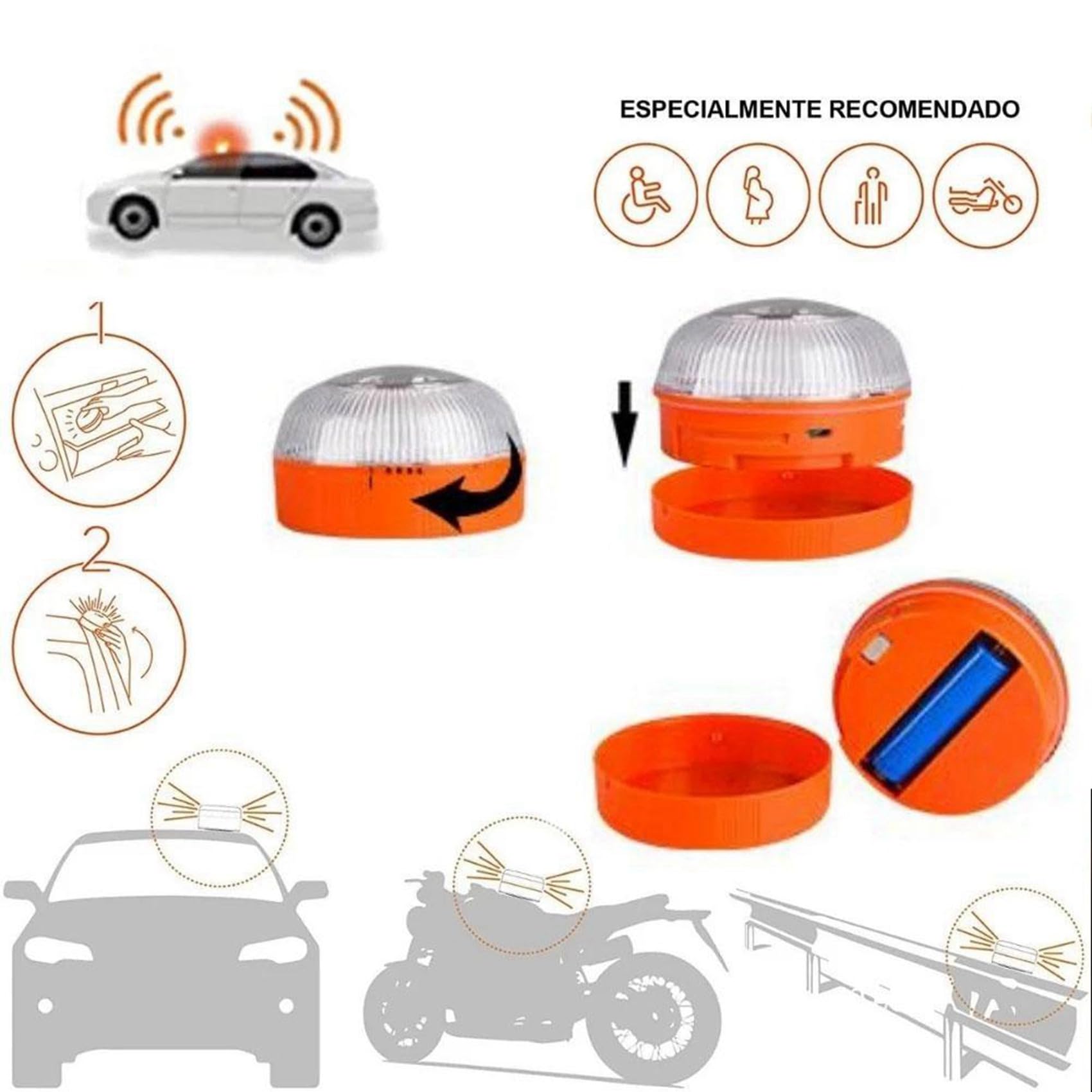 5X Luz de Emergencia para Coche V16, Luz de Baliza de Emergencia Recargable por USB, Luz de Advertencia Intermitente de Carretera LED para Coche, Camión Marino