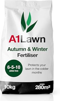 A1 Lawn, Ultimate Autumn Winter Lawn Fertiliser - Hardens Turf & Boosts Root Strength, High Potassium 6-5-10 NPK, DEFRA Certified, 10kg