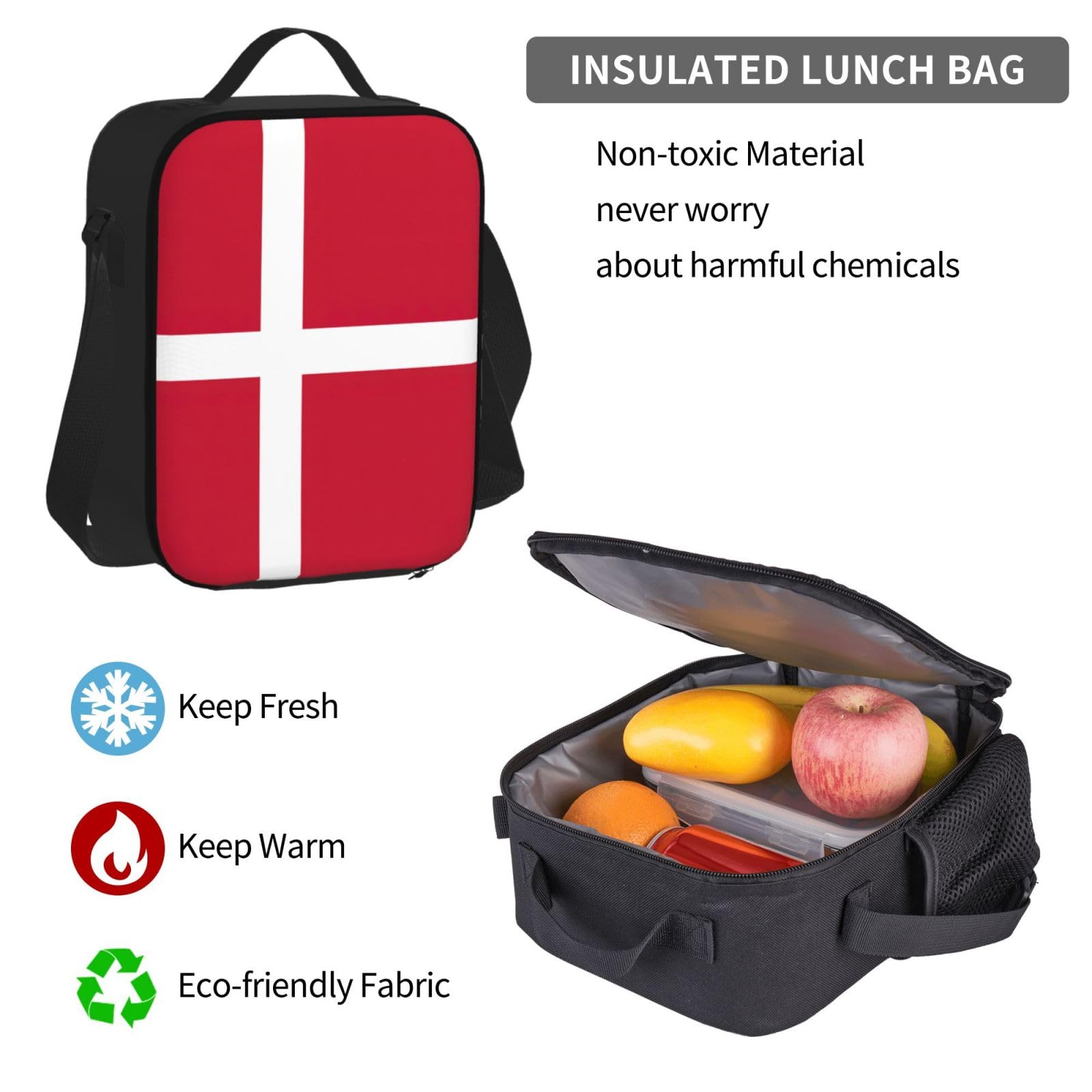 Duńska flaga plecak dziecko chłopcy dziewczęta pudełko na lunch szkoła torba zestaw uczniów szkoły student prezent, Czarny, One Size, Bagaż