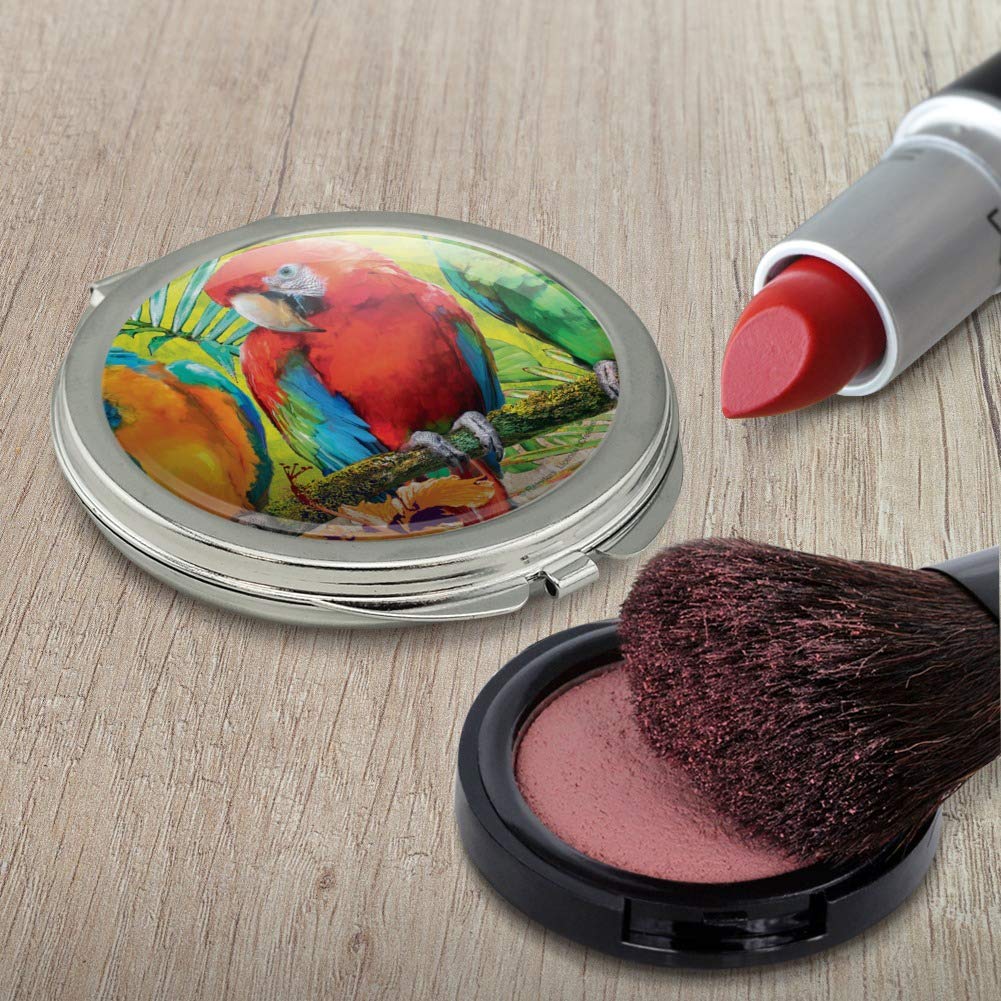 Colorful Tropical Rainforest Parrots Compact Travel Purse Handbag Makeup Mirror