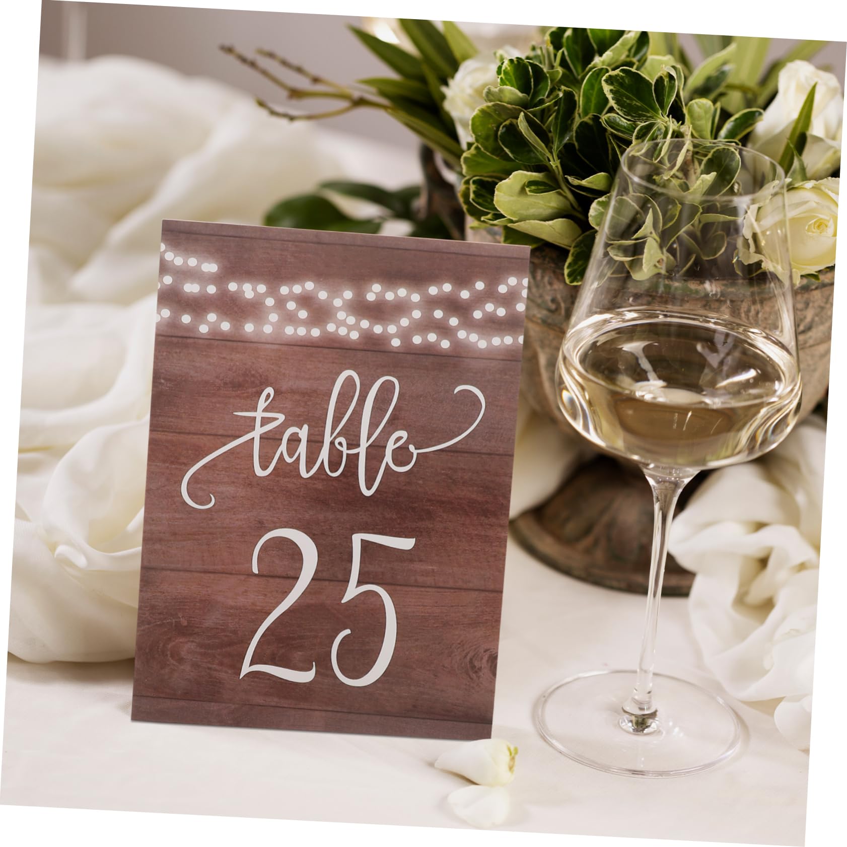 KOMBIUDA 25 Números de Mesa de Madera Marrón, Doble Cara, Reutilizables y Fáciles de Limpiar, para Bodas, Fiestas y Catering