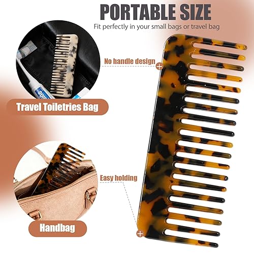 Miniatura 4 de Paquete de 2 peines de dientes anchos para mujer, desenredante grande para cabello rizado y ondulado, peine de acetato de celulosa para cabello