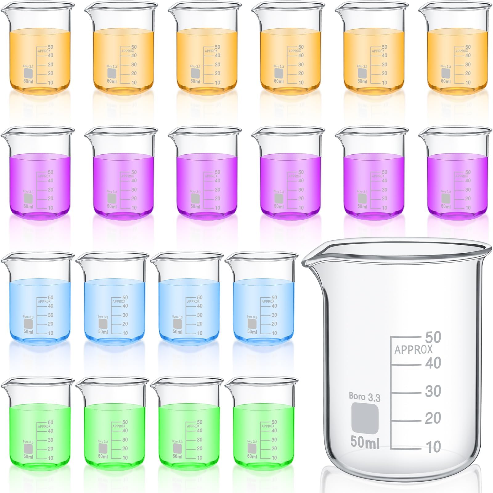 Tanlade 20 Pcs 50 ml Glass Beaker, Heavy Duty Lab Beaker with Printed, High Borosilicate Class Measuring Cups Bulk Graduation for Laboratories or Home