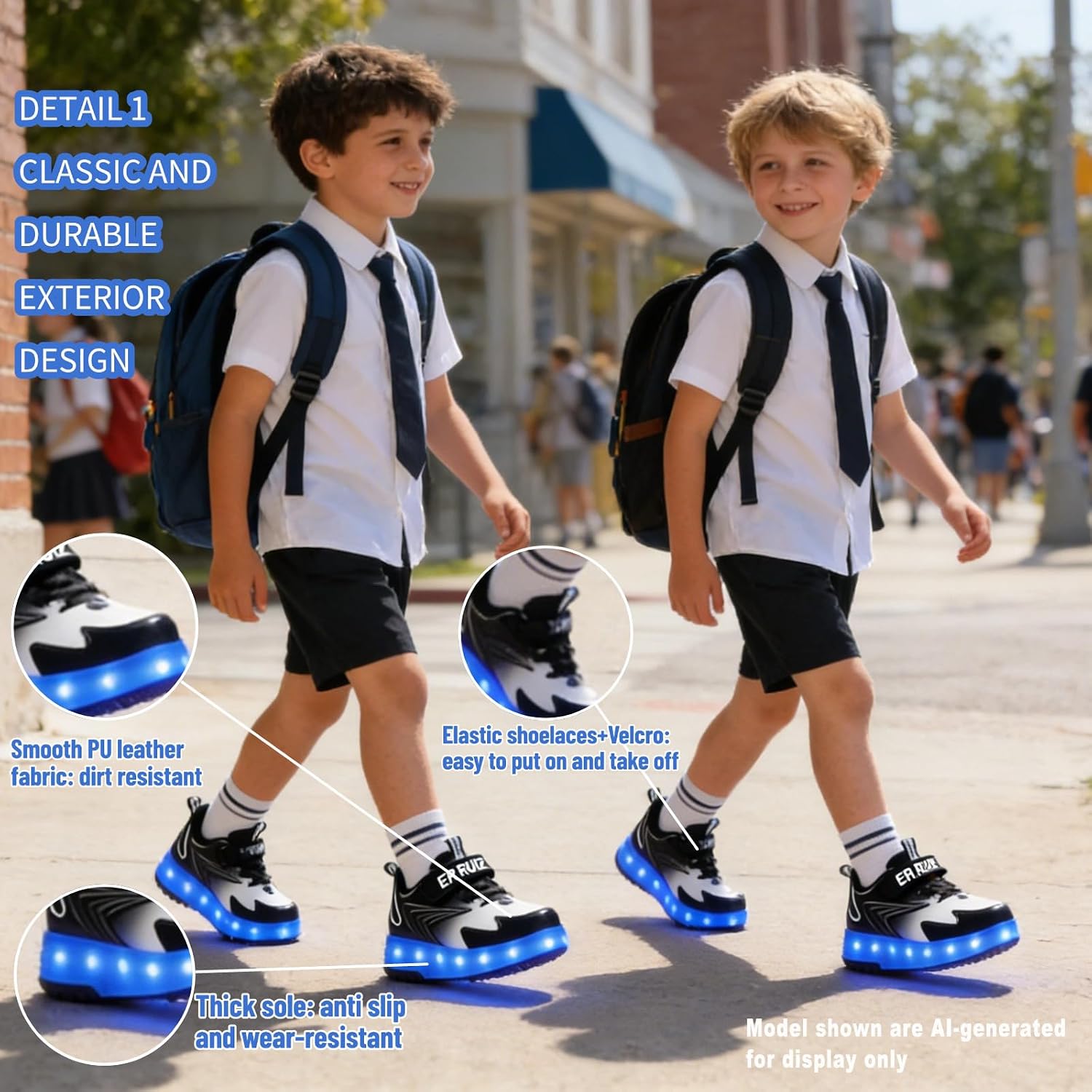 Ehauuo Unisex Roller Shoes Kids Sparkling Wheels Shoes Girls Light up Roller Skates Sneakers Boys Rechargeable Flashing Sneakers for Gift image 3