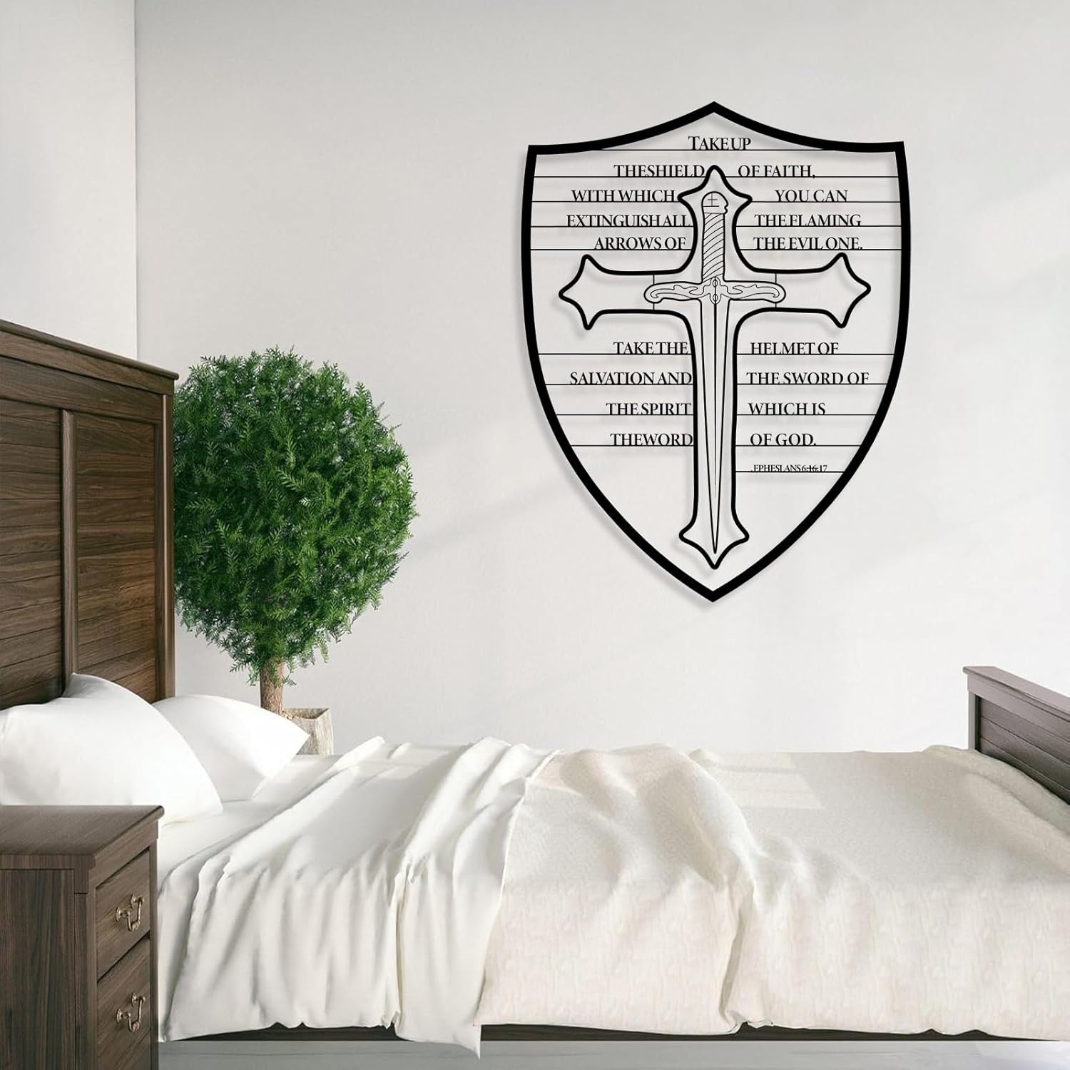 Armour of God Metal Wall Decor, Inspirational Metal Wall Art, Epheslans 6:16-17 Bible Verse Wall Art, Christian Cross Wall Decor Metal, Religious Wall Decor for Living Room, Home Decor (20"x15" | 50x39cm, Black)
