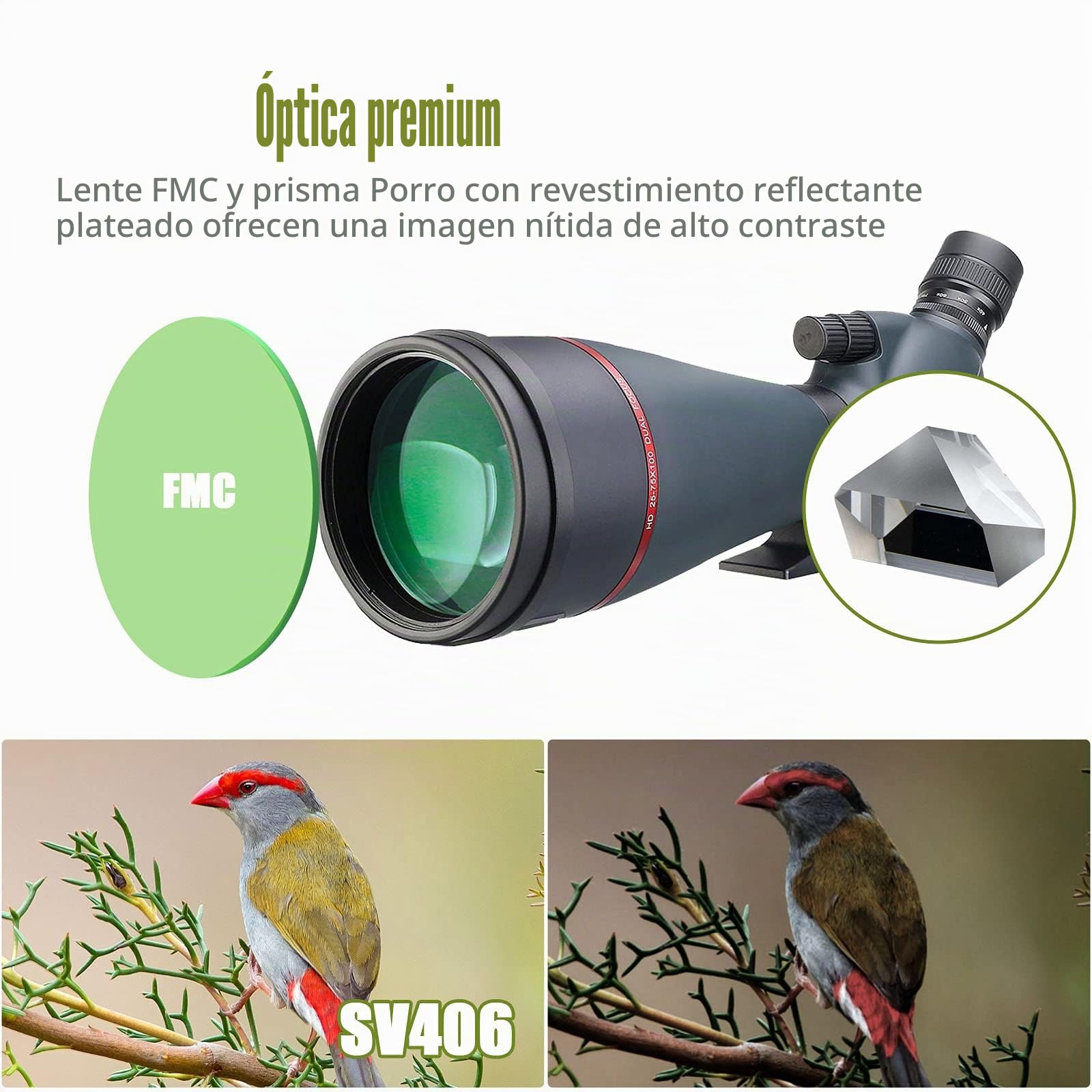 Svbony SV406 Telescopio Terrestre 25-75x100, Prisma Revestimiento Porro FMC Doble Enfoque, Telescopios de Posicionamiento en Ángulo Impermeables HD para Observación de Aves Paisaje de Vida Silvestre