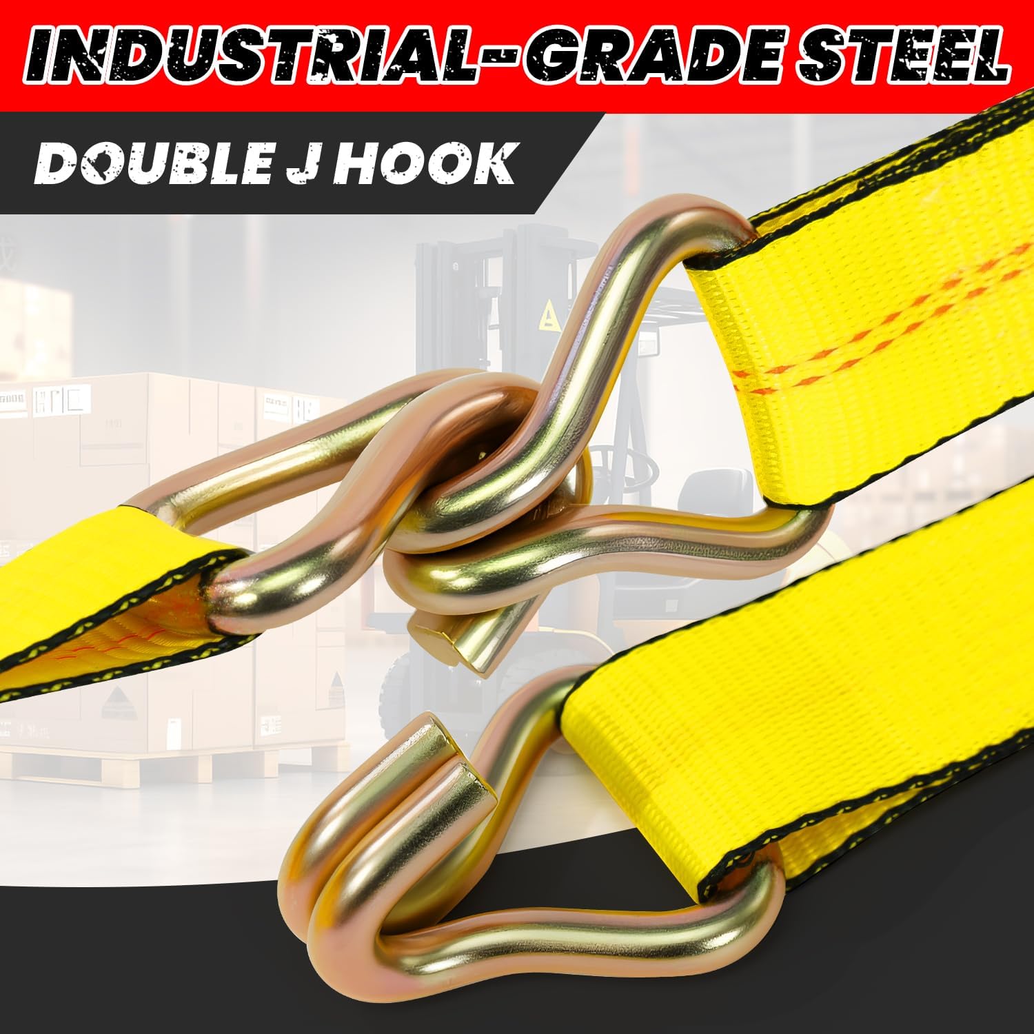 4 Pack 2 Inch Ratchet Straps Heavy Duty, 10,000 LBS Break Strength, 2" x 20' Heavy Duty Cargo Straps with Double J Hooks, Cargo Tie Down Straps Perfect for Truck, Trailers, Moving Appliances (Yellow) - Image 3