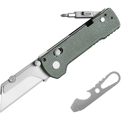 OKNIFE U1 Pro Multitool Folding Utility Knife with Folding Screwdriver, Quick Change Blade, Rail Lock & Pocket Clip for Men Women (Green Micarta)