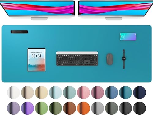 Miniatura 327 de Aothia Protector de escritorio de cuero, alfombrilla para mouse, alfombrilla de escritorio de oficina, antideslizante, de piel sintética, Agua,Azul