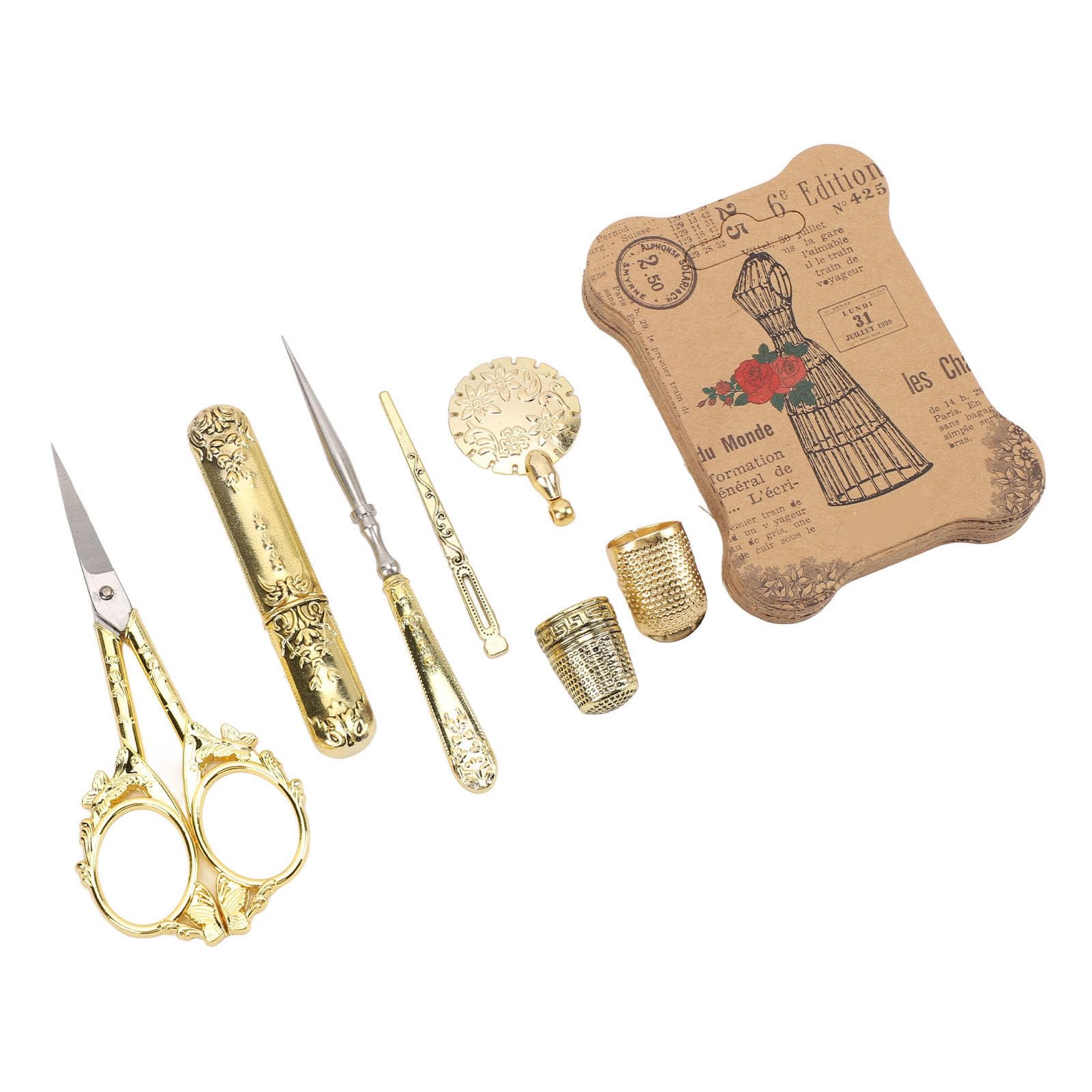 RiToEasysports Scatola da Cucito Vintage in Legno con Forte praticità, Design Multifunzionale per gli Appassionati del Fai da Te Kit da Cucito da 30 Pezzi