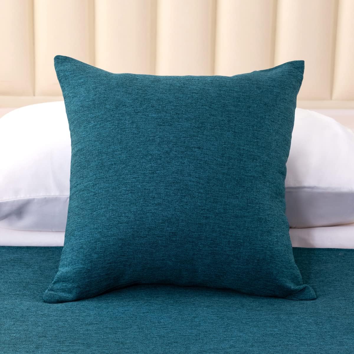 AMBERIS 2 Pillowcases (45×45cm)(Without Insert) Blue, Imitation Linen Decorative 2 Pillowcases (Without Insert) for Home Hotel