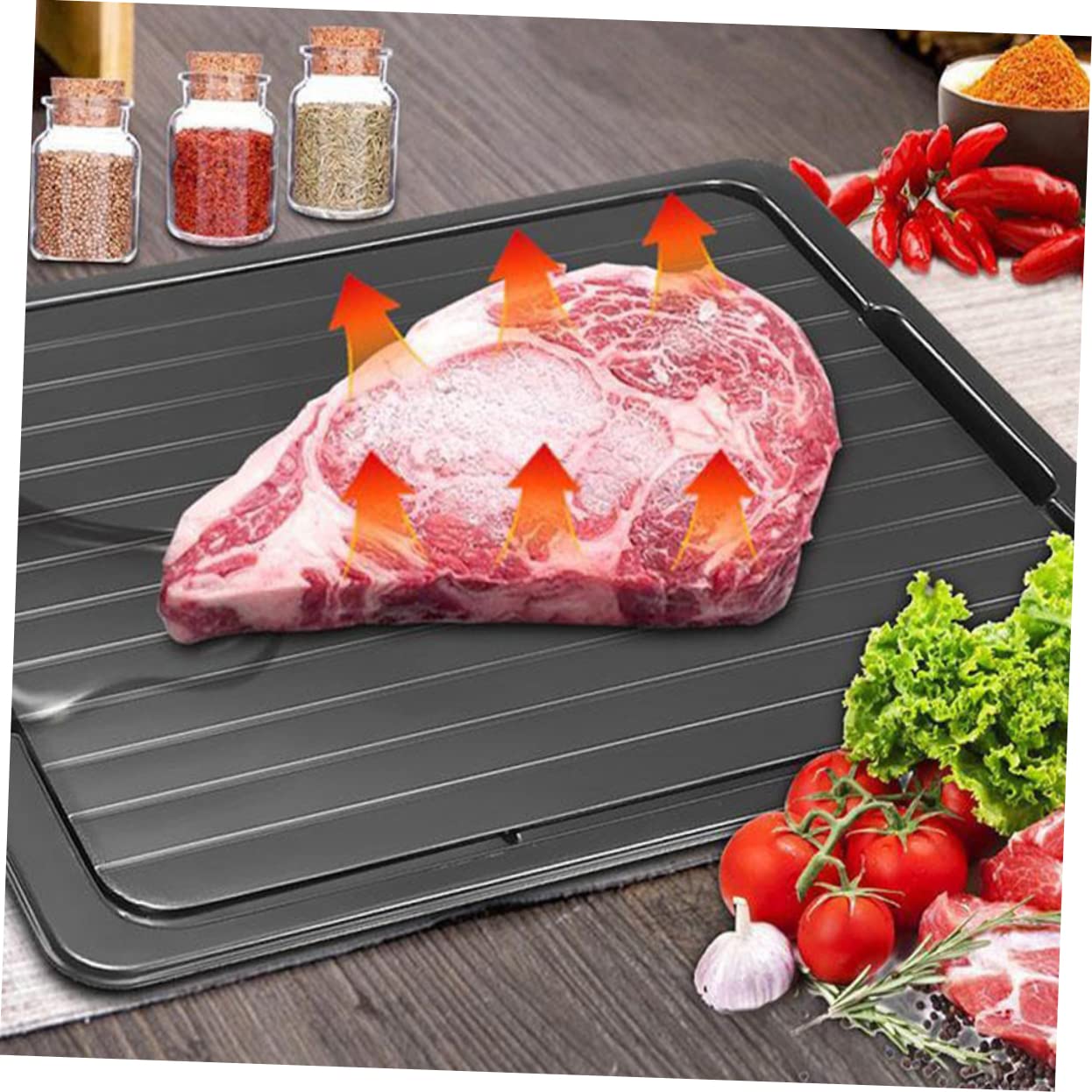 COLLBATH 3piezas Bandeja De Descongelación Rápida De Gruesa y Rápida Para Carne Pechugas De Pollo Chuletas De Cerdo Fácil De Limpiar y Usar
