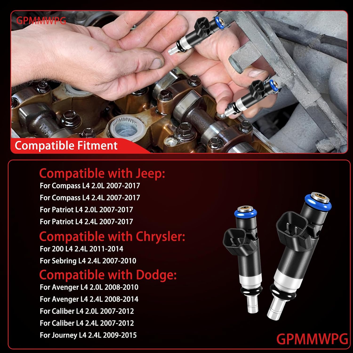 4Pcs Fuel Injectors 4Holes 04891577AC FJ1058 Injector Compatible with Jeep Compass Patriot 2007-2017, for Dodge Journey 2009-2015 Avenger 2008-2014 Caliber, for Chrysler 200, L4 2.4L Gas