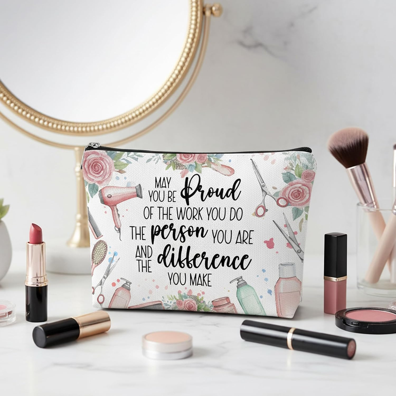 Hair Stylist Makeup Bag - Inspirational Hairdresser Gifts for Women, Cosmetology Graduation Gift Cosmetic Bag, Hair Dresser Makeup Pouch for Christmas Birthday